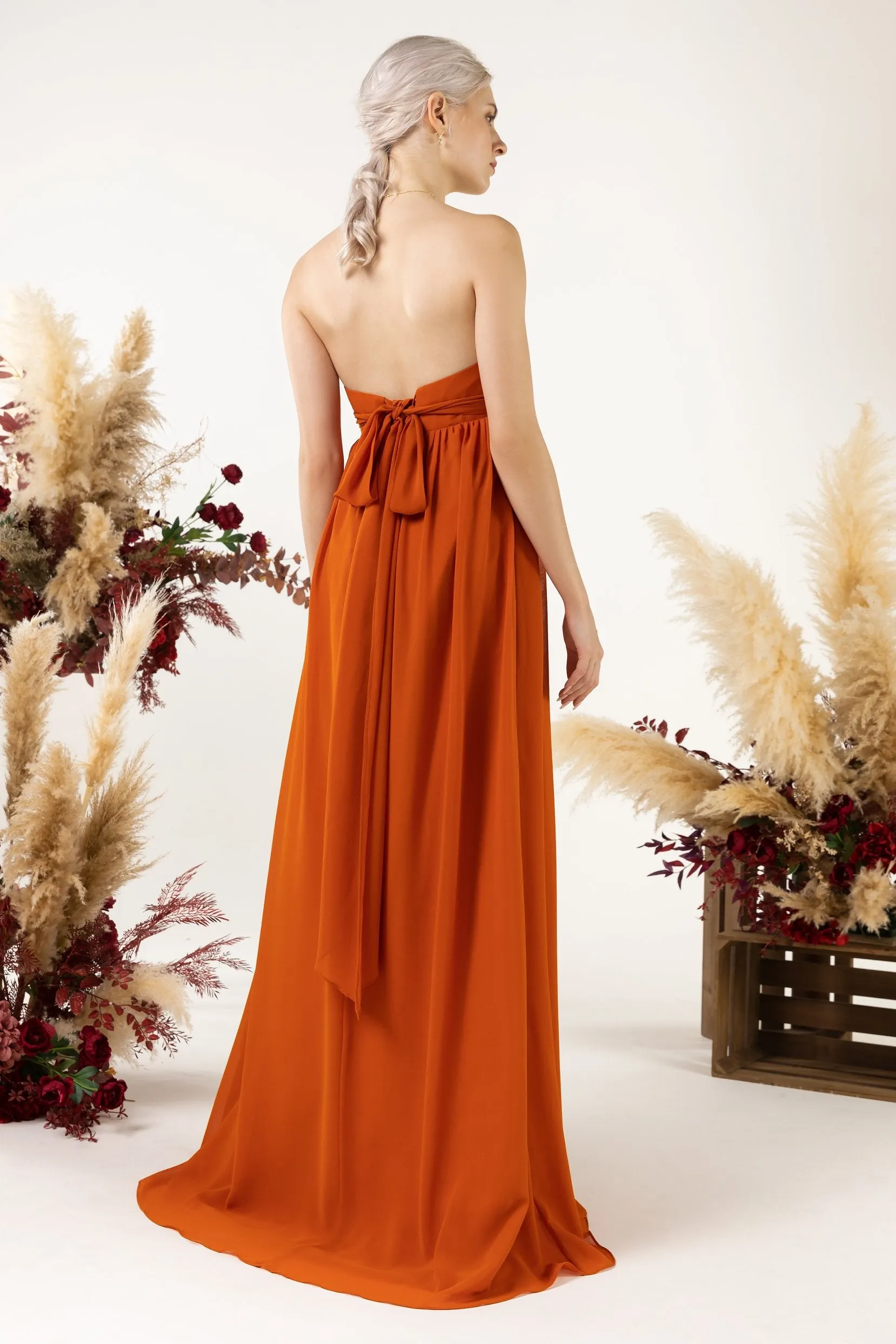 A-Line Sweep-Brush Train Chiffon Bridesmaid Dress CB0470