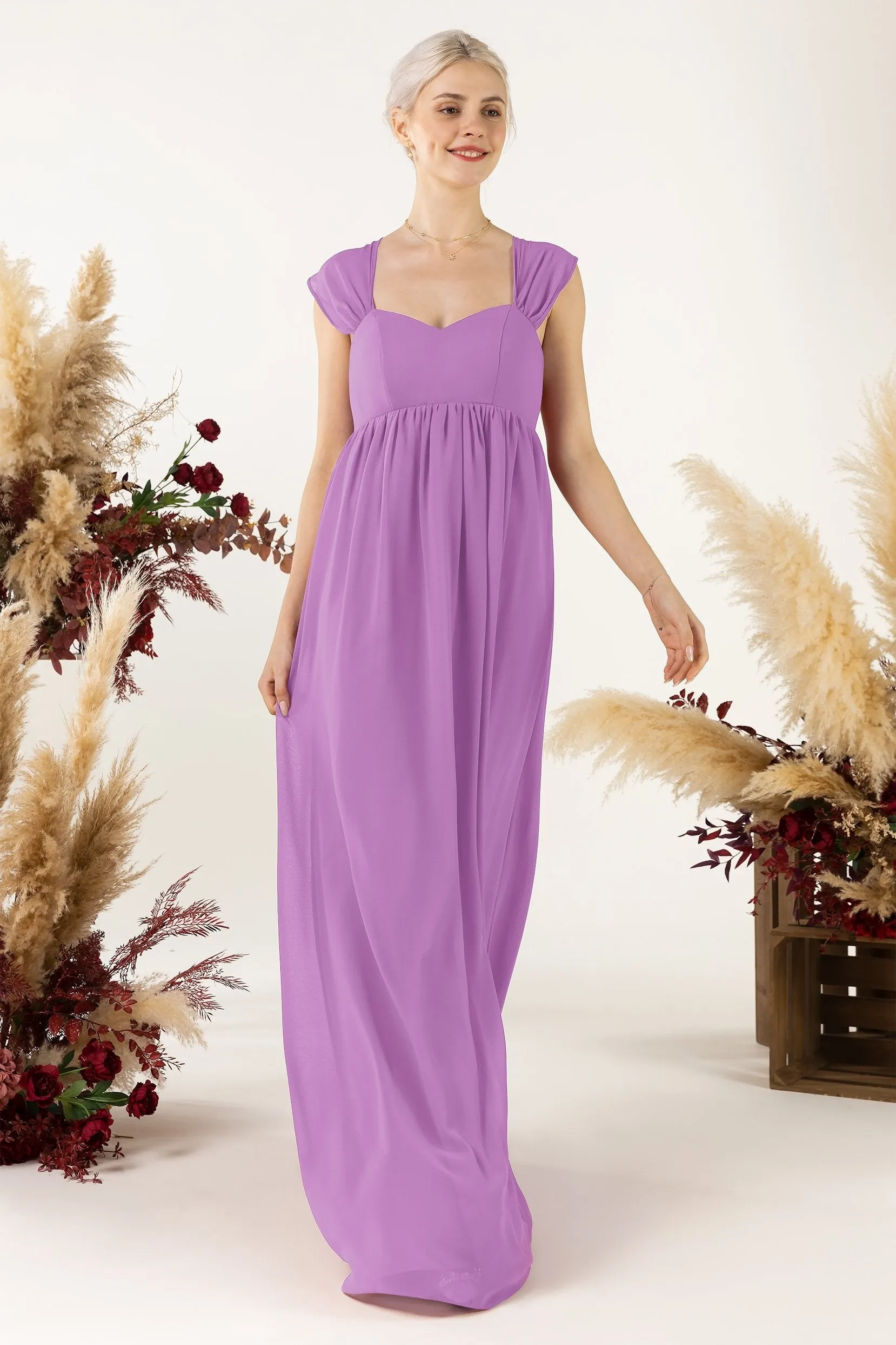 A-Line Sweep-Brush Train Chiffon Bridesmaid Dress CB0470