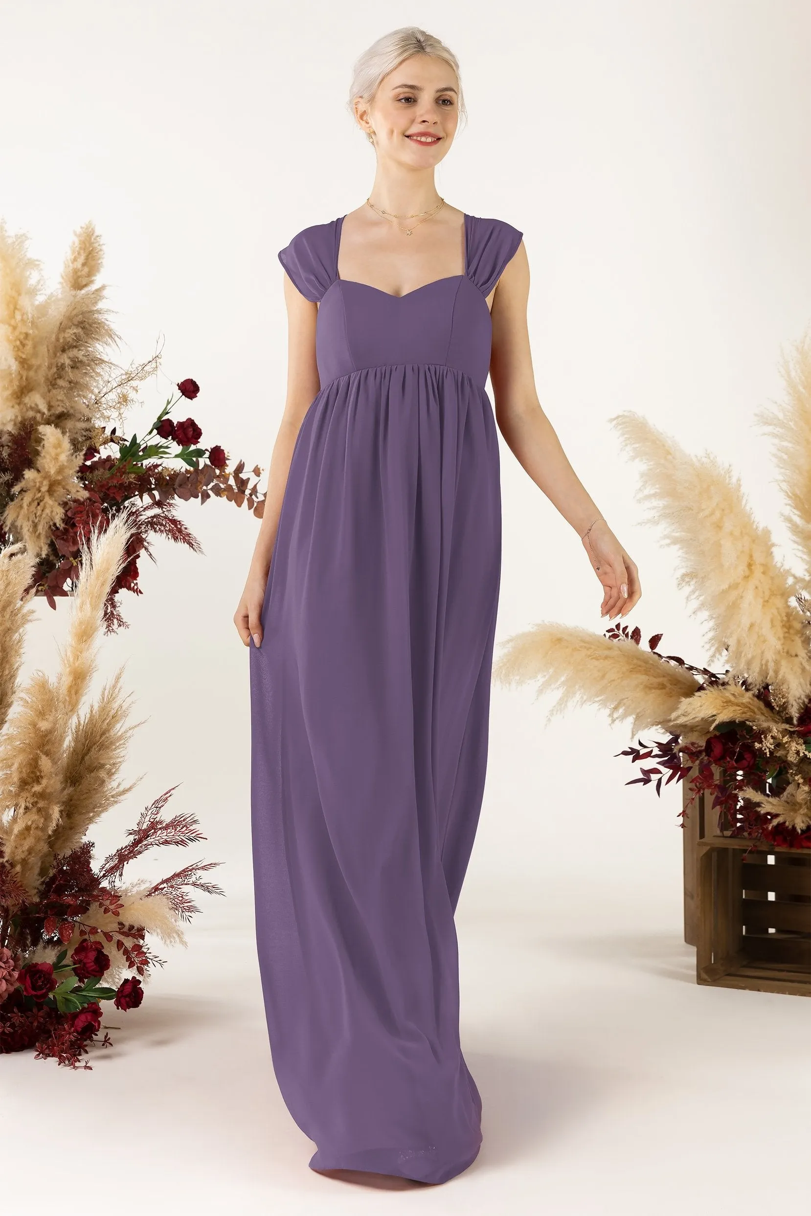 A-Line Sweep-Brush Train Chiffon Bridesmaid Dress CB0470