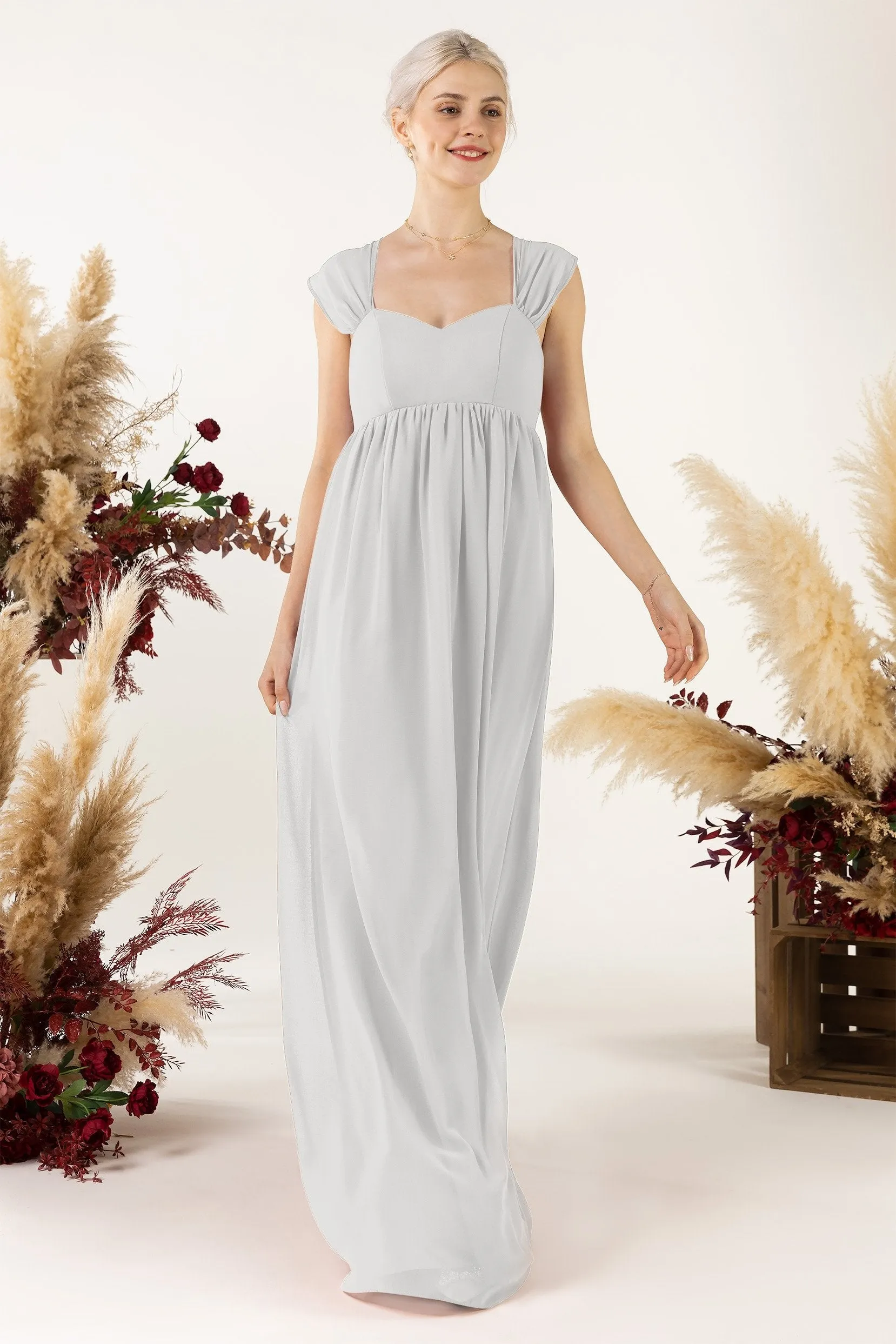 A-Line Sweep-Brush Train Chiffon Bridesmaid Dress CB0470