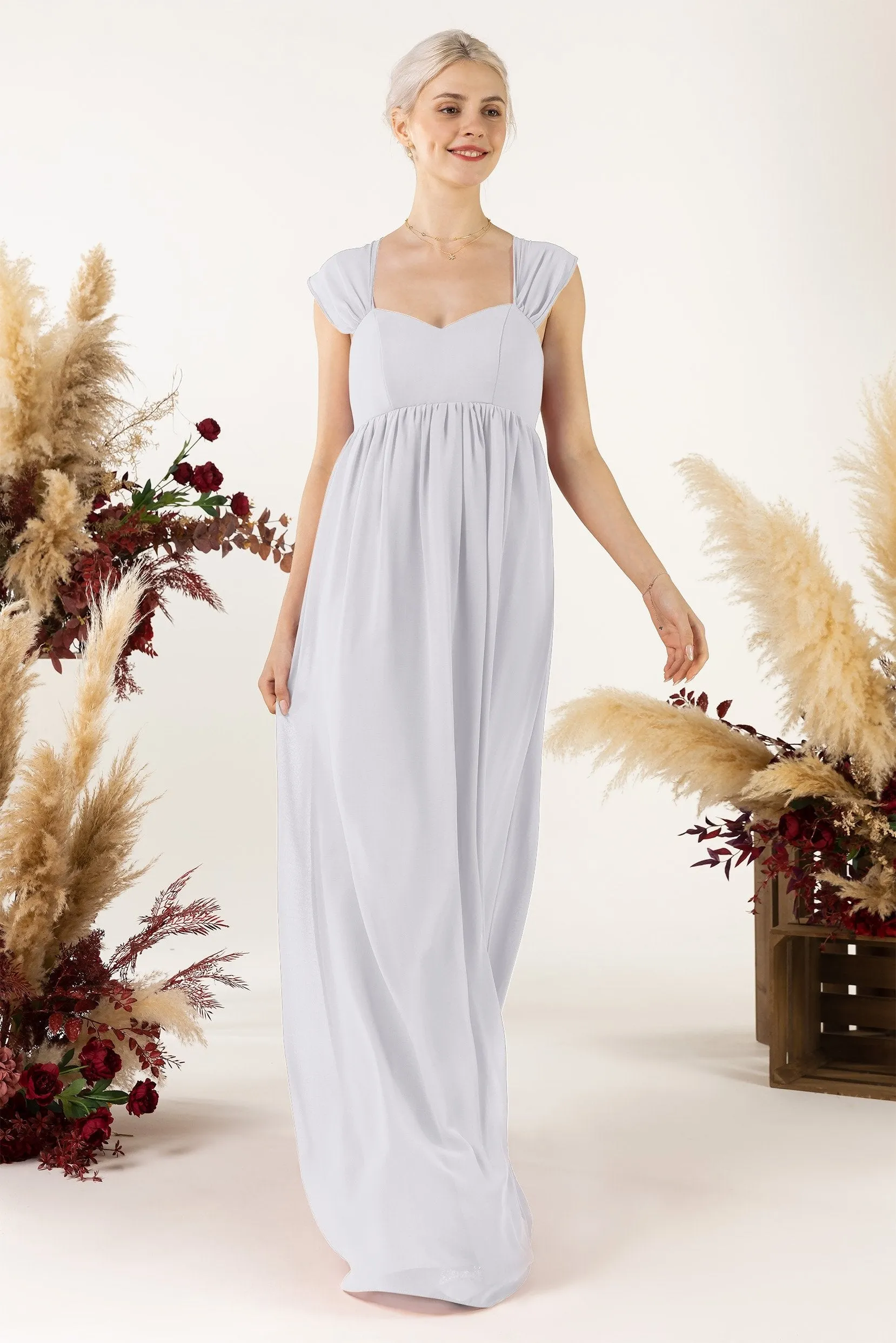 A-Line Sweep-Brush Train Chiffon Bridesmaid Dress CB0470