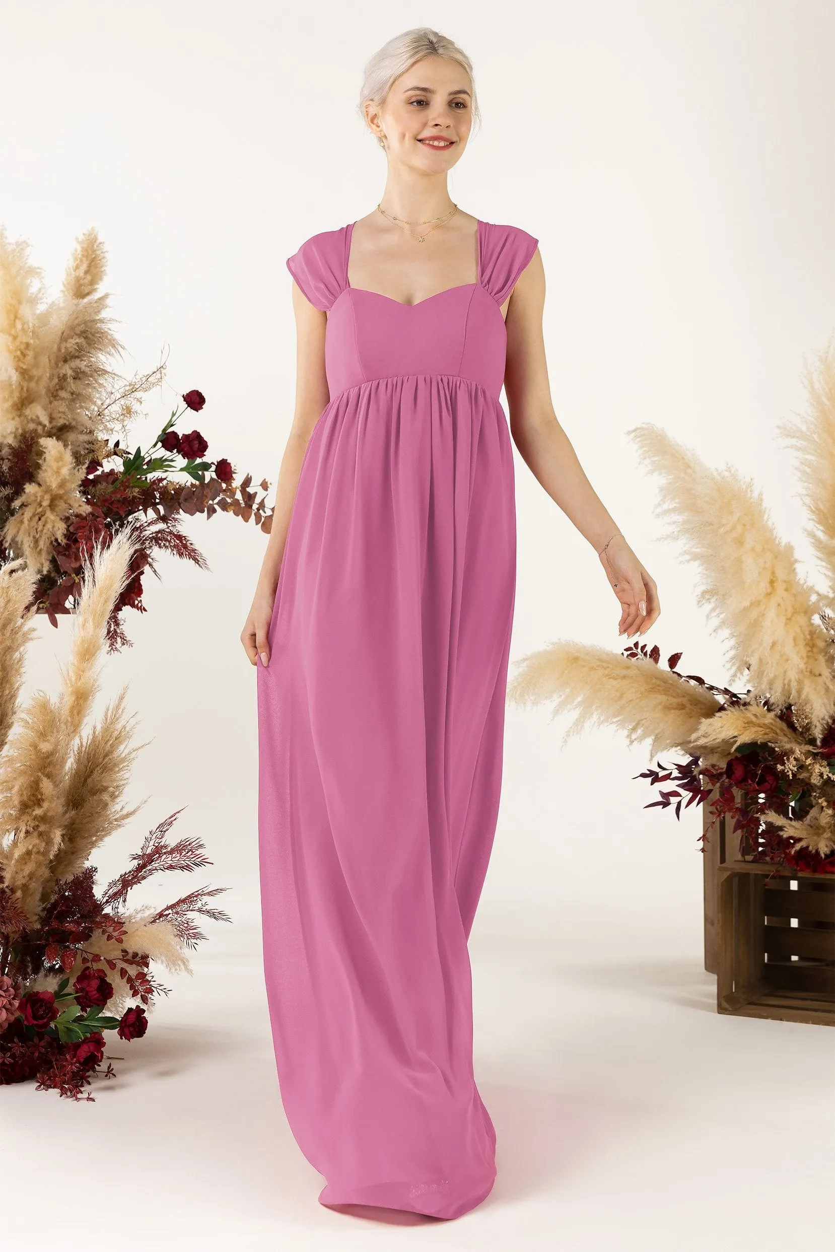 A-Line Sweep-Brush Train Chiffon Bridesmaid Dress CB0470
