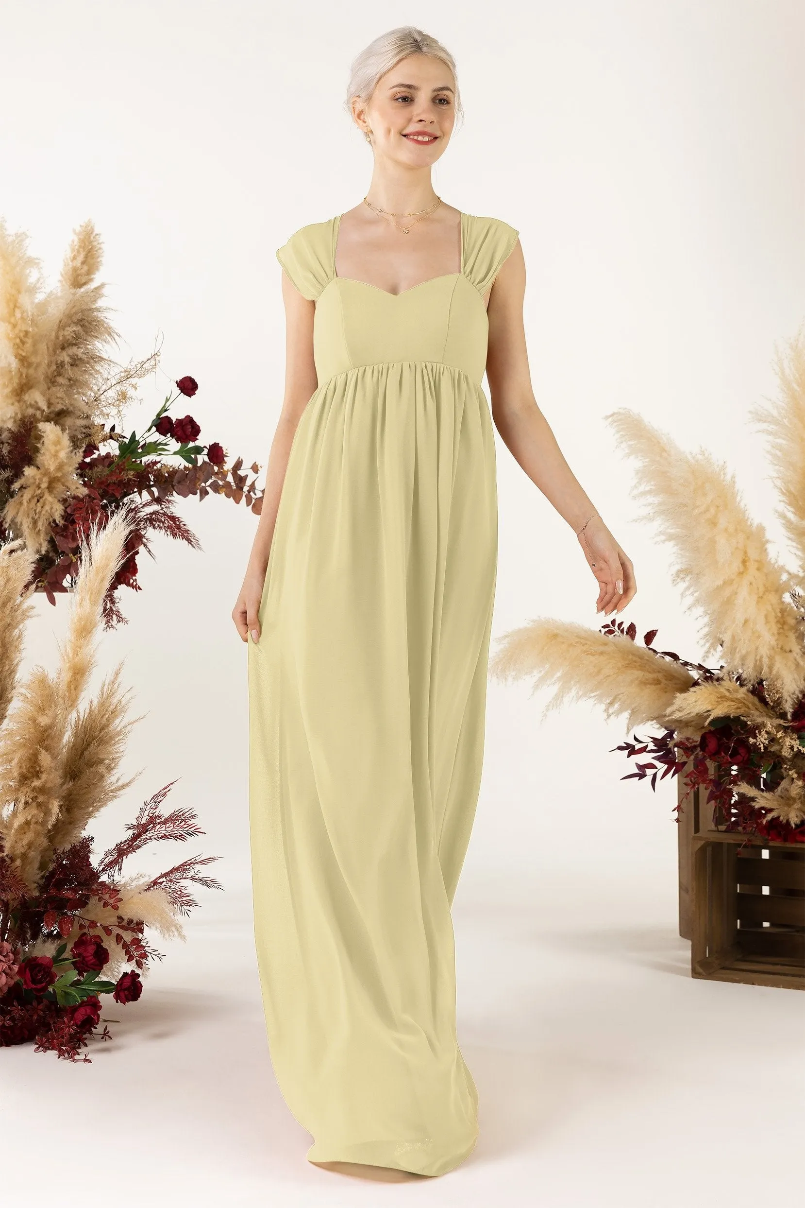 A-Line Sweep-Brush Train Chiffon Bridesmaid Dress CB0470