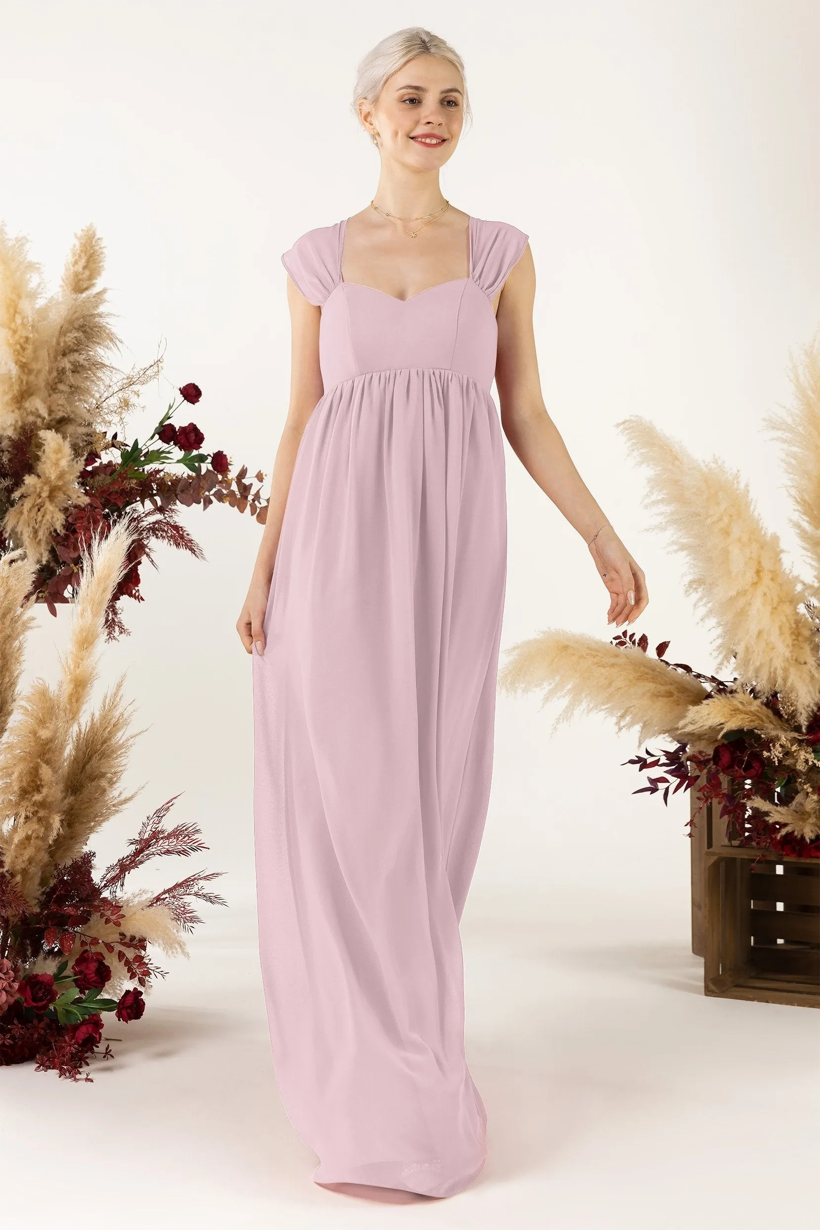 A-Line Sweep-Brush Train Chiffon Bridesmaid Dress CB0470