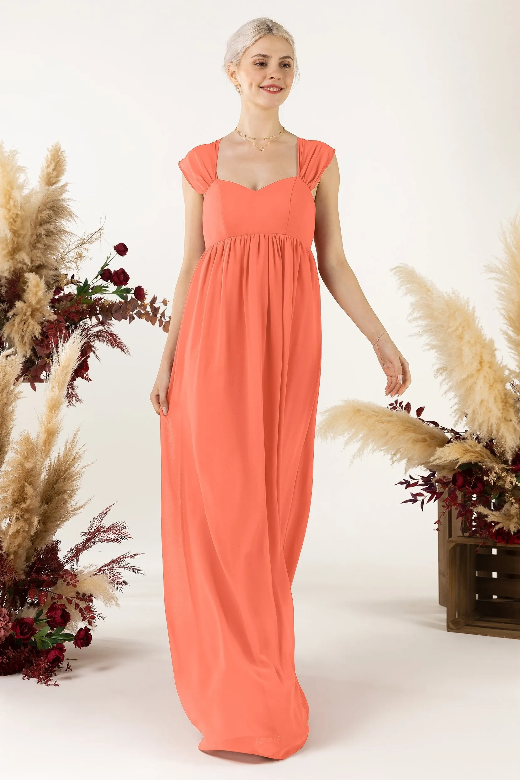 A-Line Sweep-Brush Train Chiffon Bridesmaid Dress CB0470