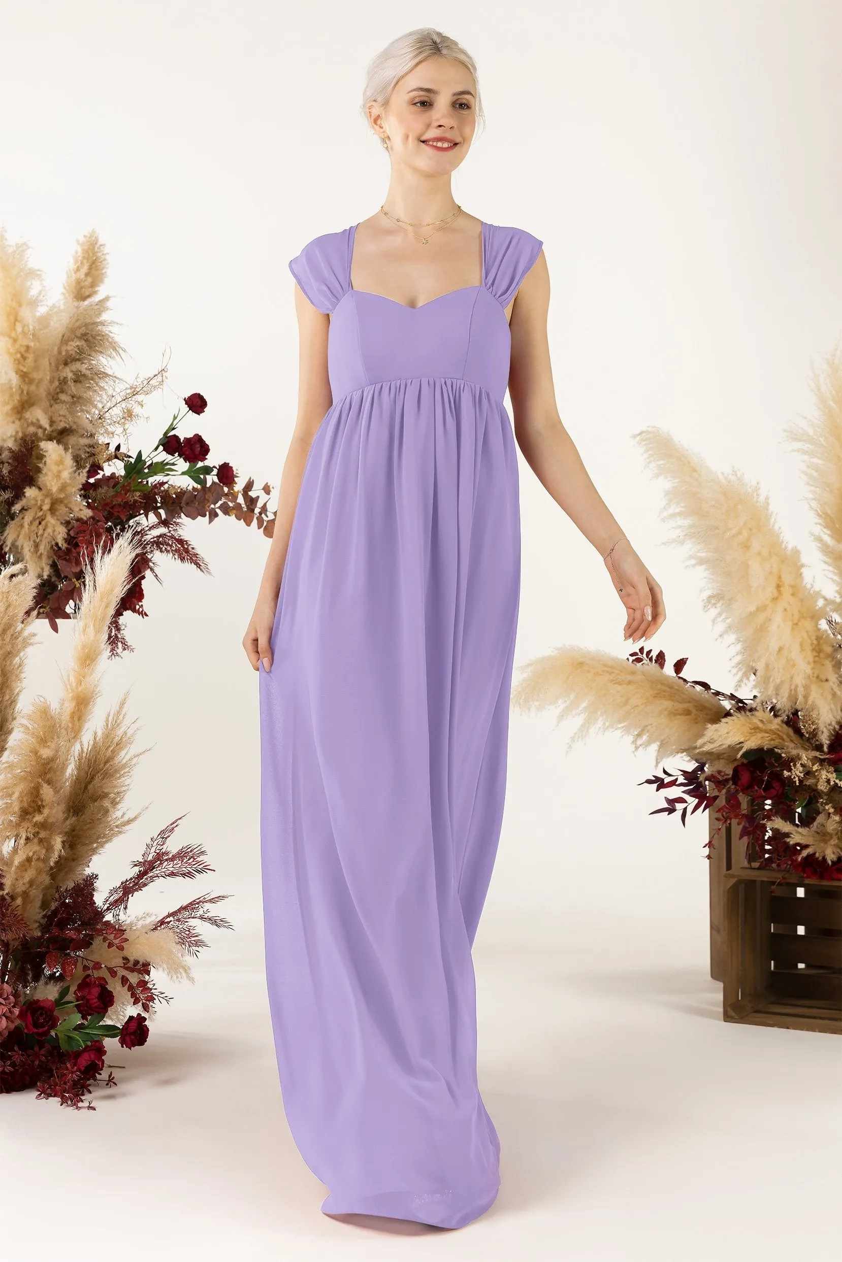 A-Line Sweep-Brush Train Chiffon Bridesmaid Dress CB0470