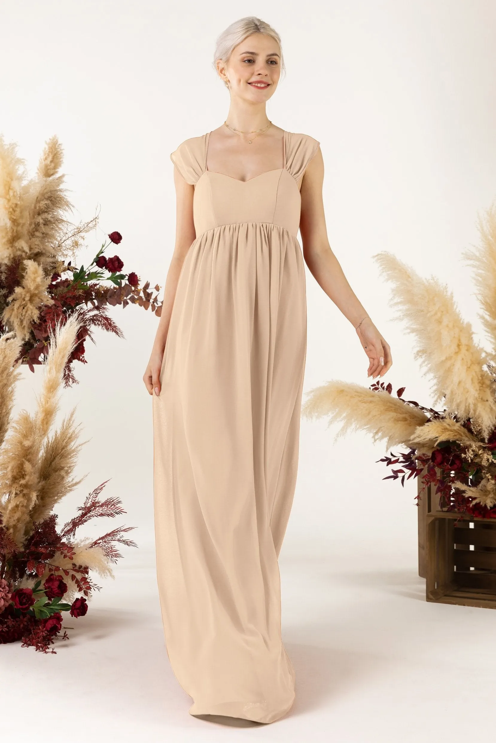 A-Line Sweep-Brush Train Chiffon Bridesmaid Dress CB0470