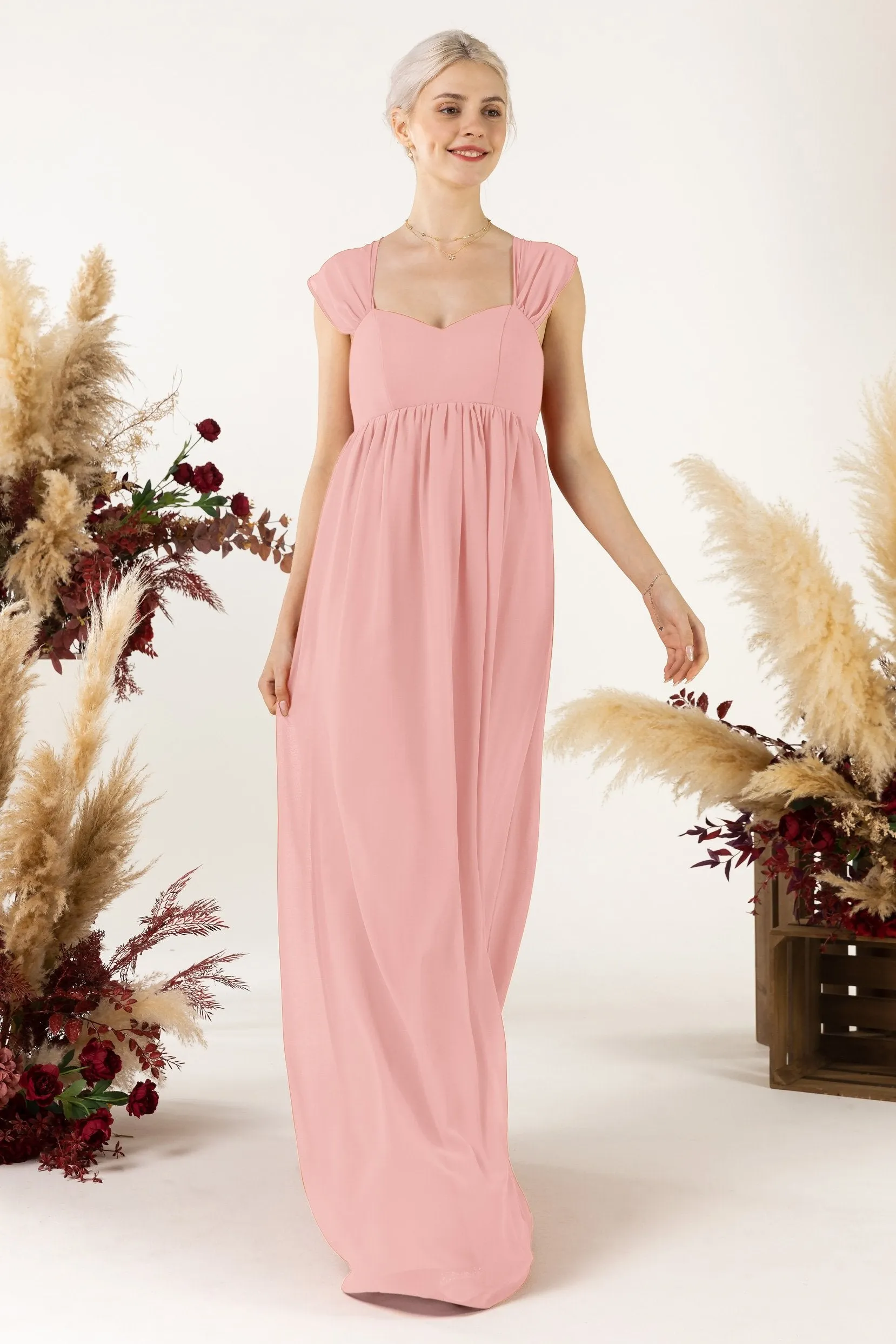 A-Line Sweep-Brush Train Chiffon Bridesmaid Dress CB0470