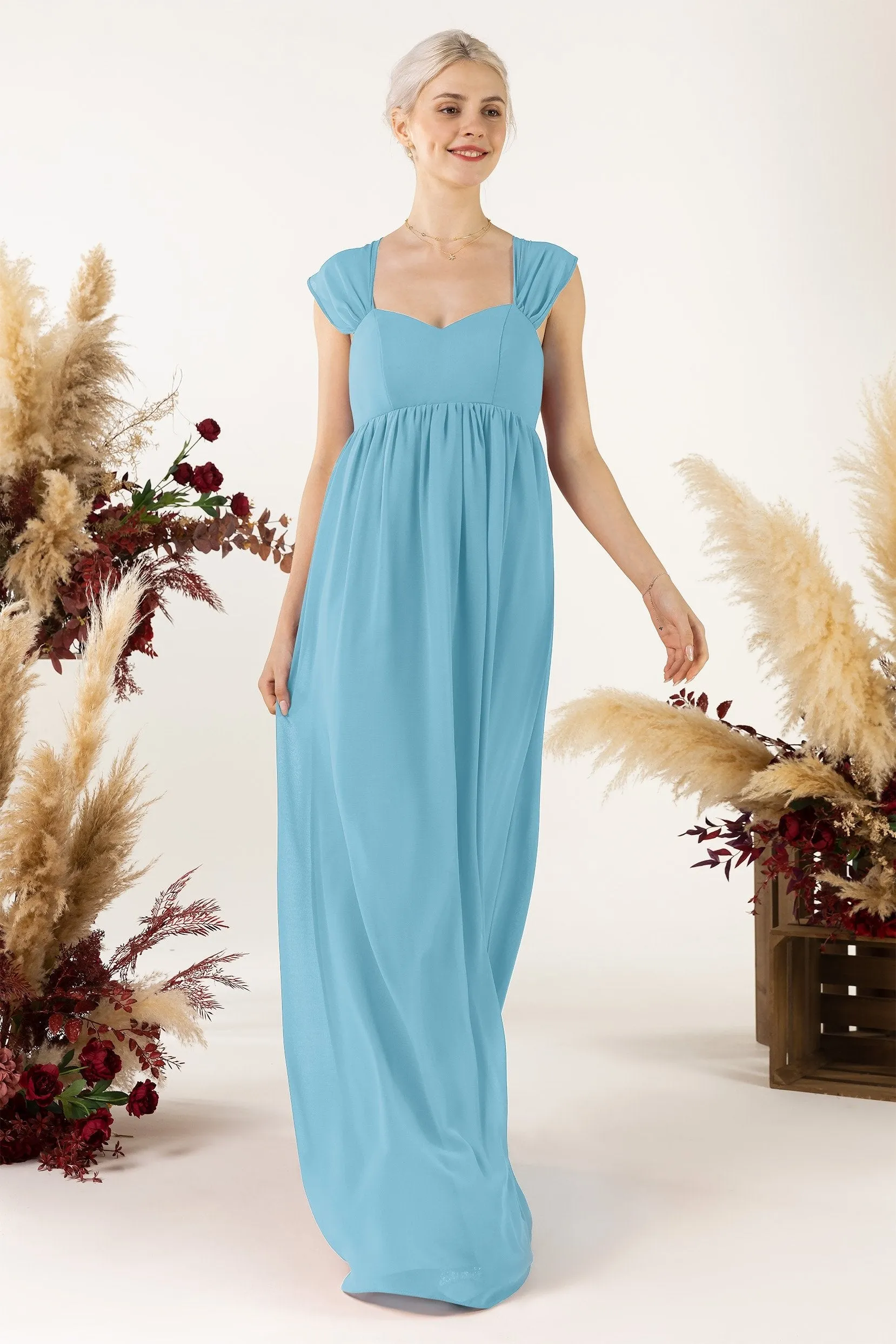 A-Line Sweep-Brush Train Chiffon Bridesmaid Dress CB0470