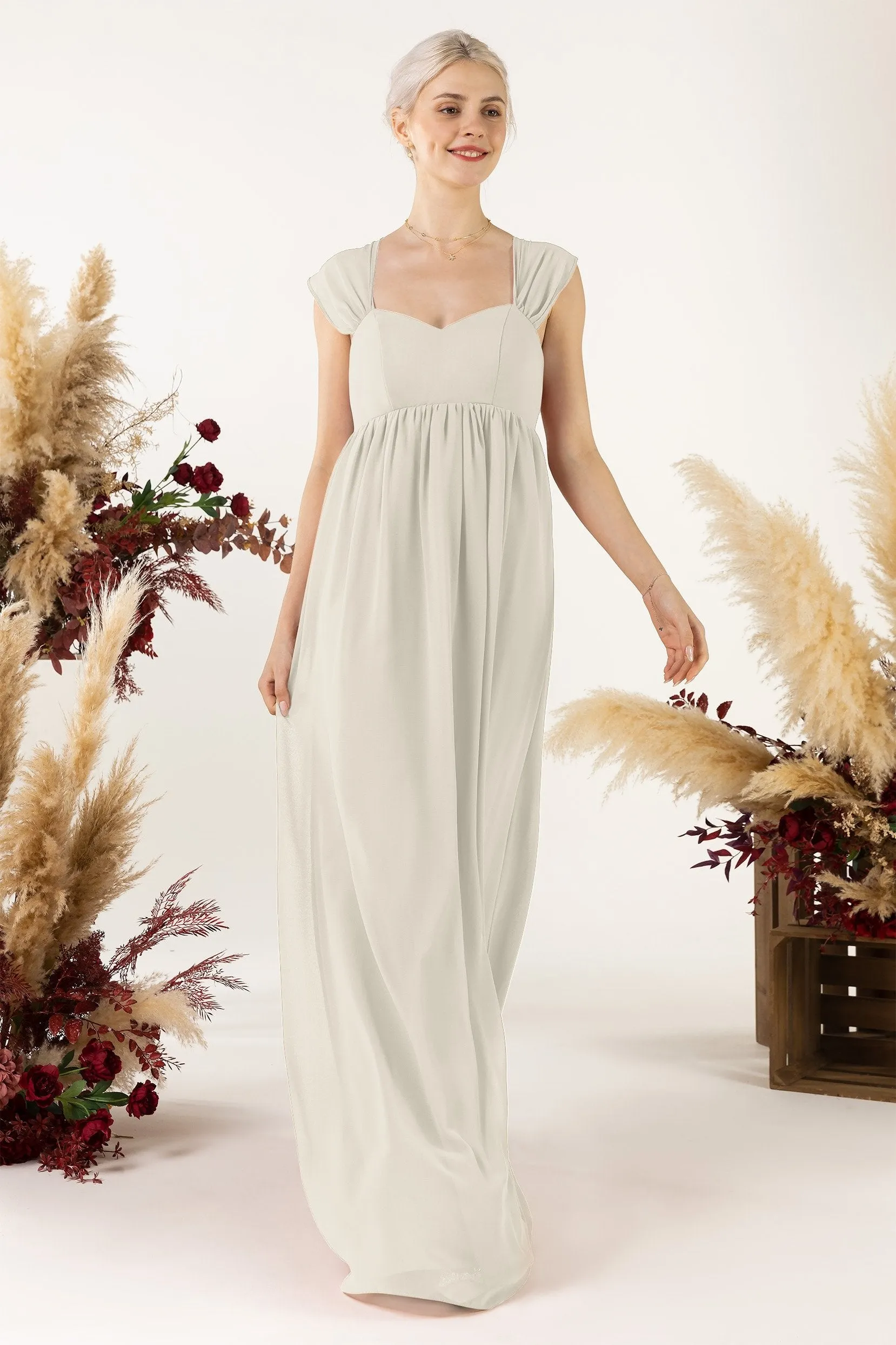 A-Line Sweep-Brush Train Chiffon Bridesmaid Dress CB0470