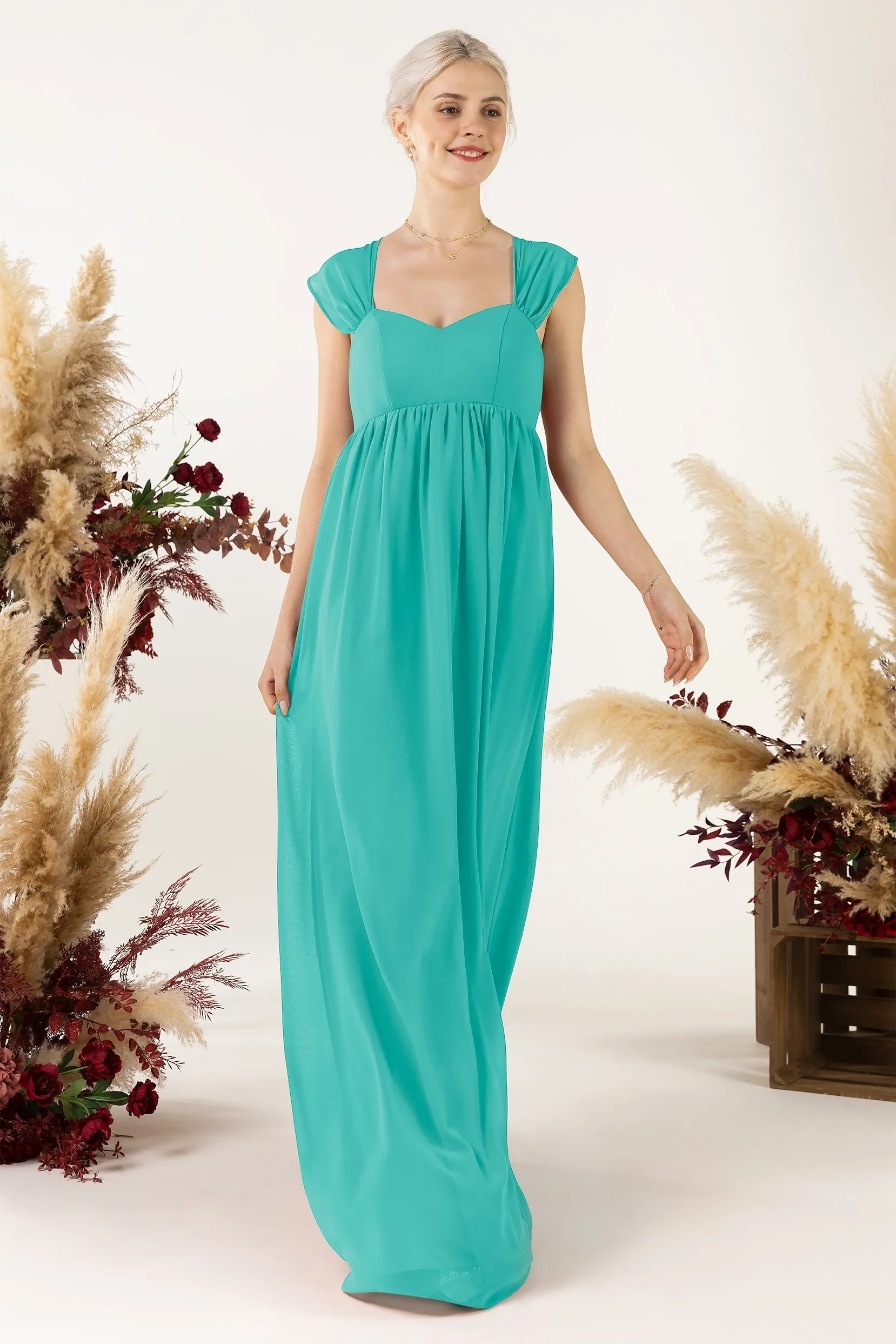 A-Line Sweep-Brush Train Chiffon Bridesmaid Dress CB0470