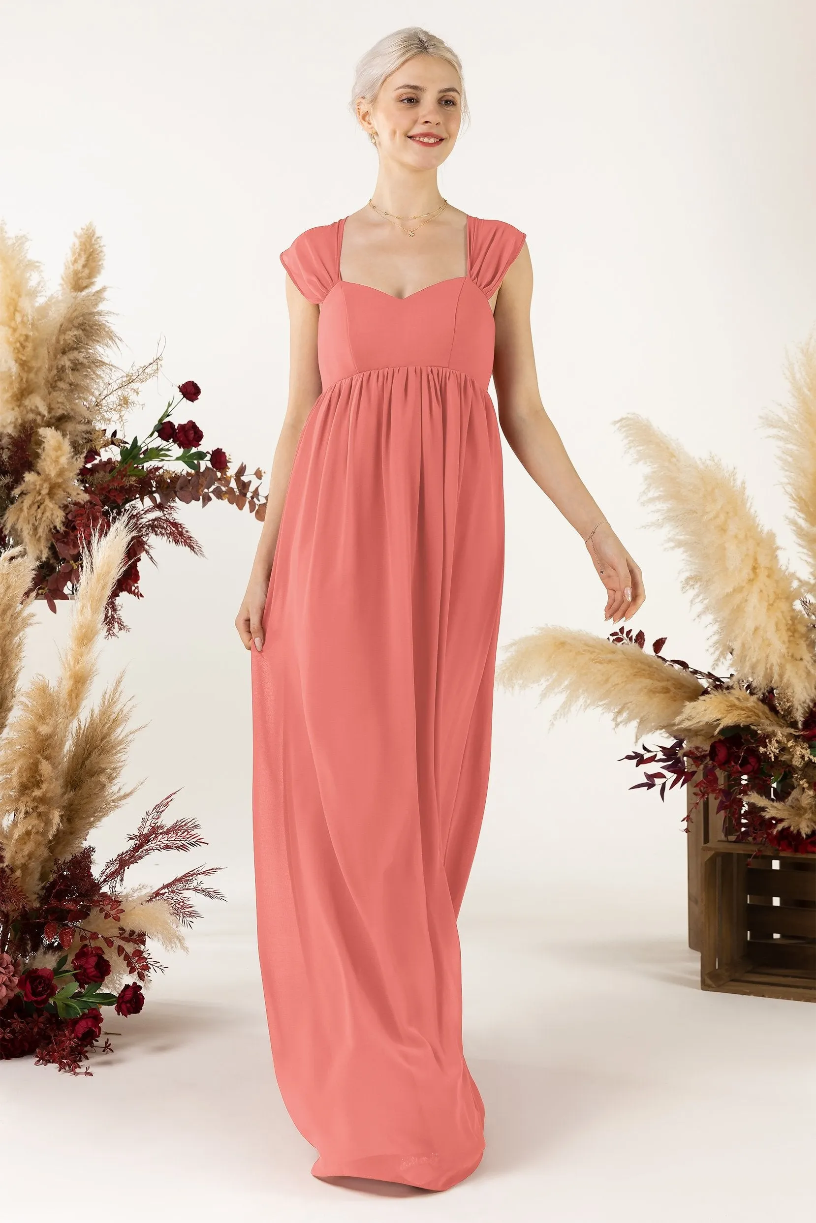A-Line Sweep-Brush Train Chiffon Bridesmaid Dress CB0470
