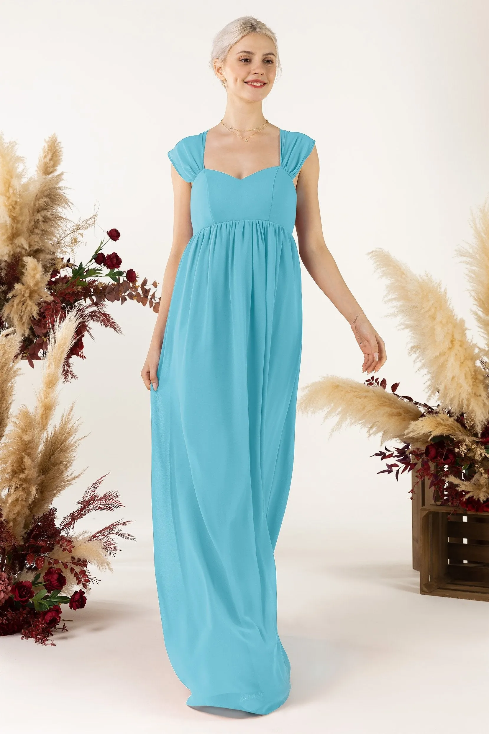 A-Line Sweep-Brush Train Chiffon Bridesmaid Dress CB0470