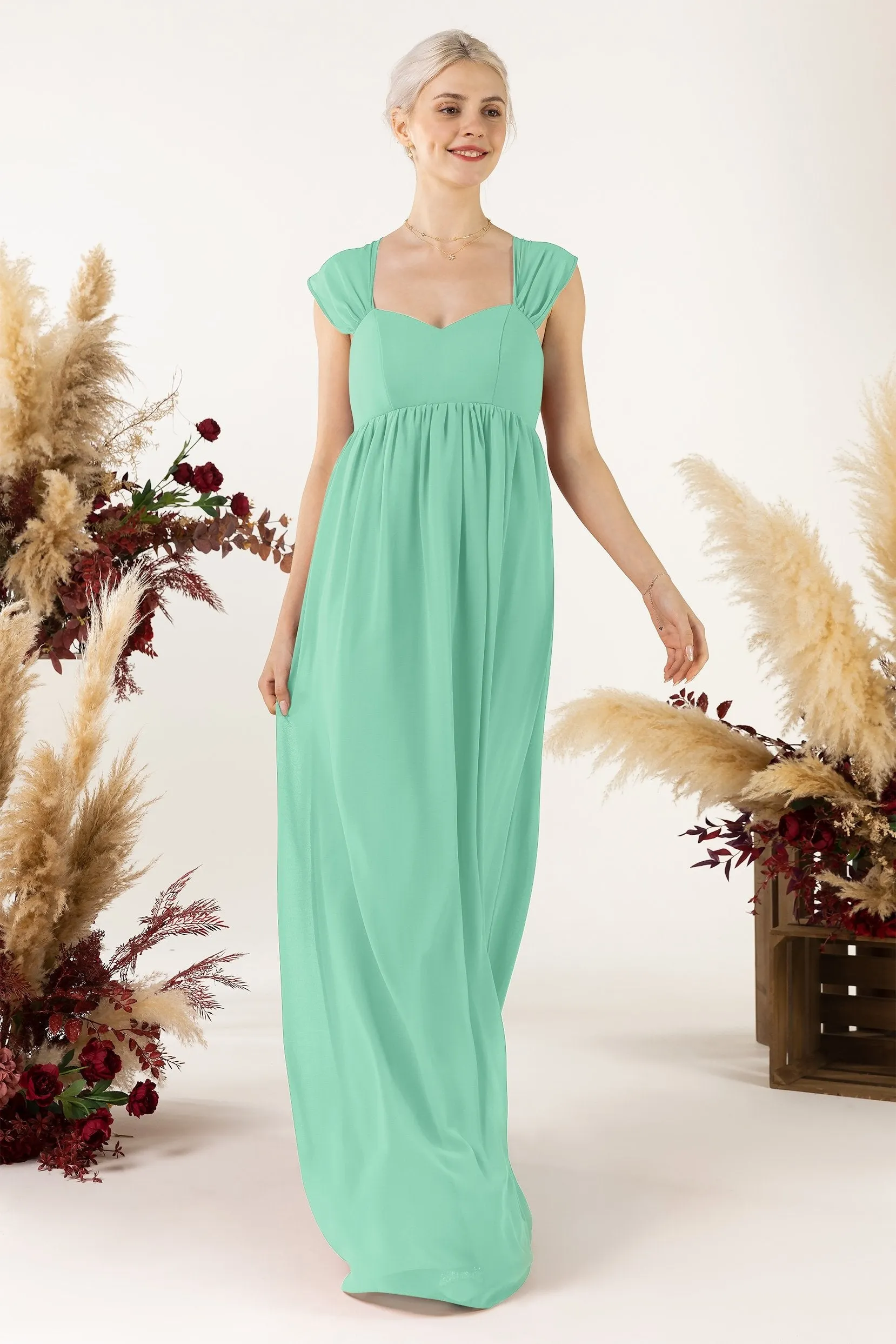 A-Line Sweep-Brush Train Chiffon Bridesmaid Dress CB0470