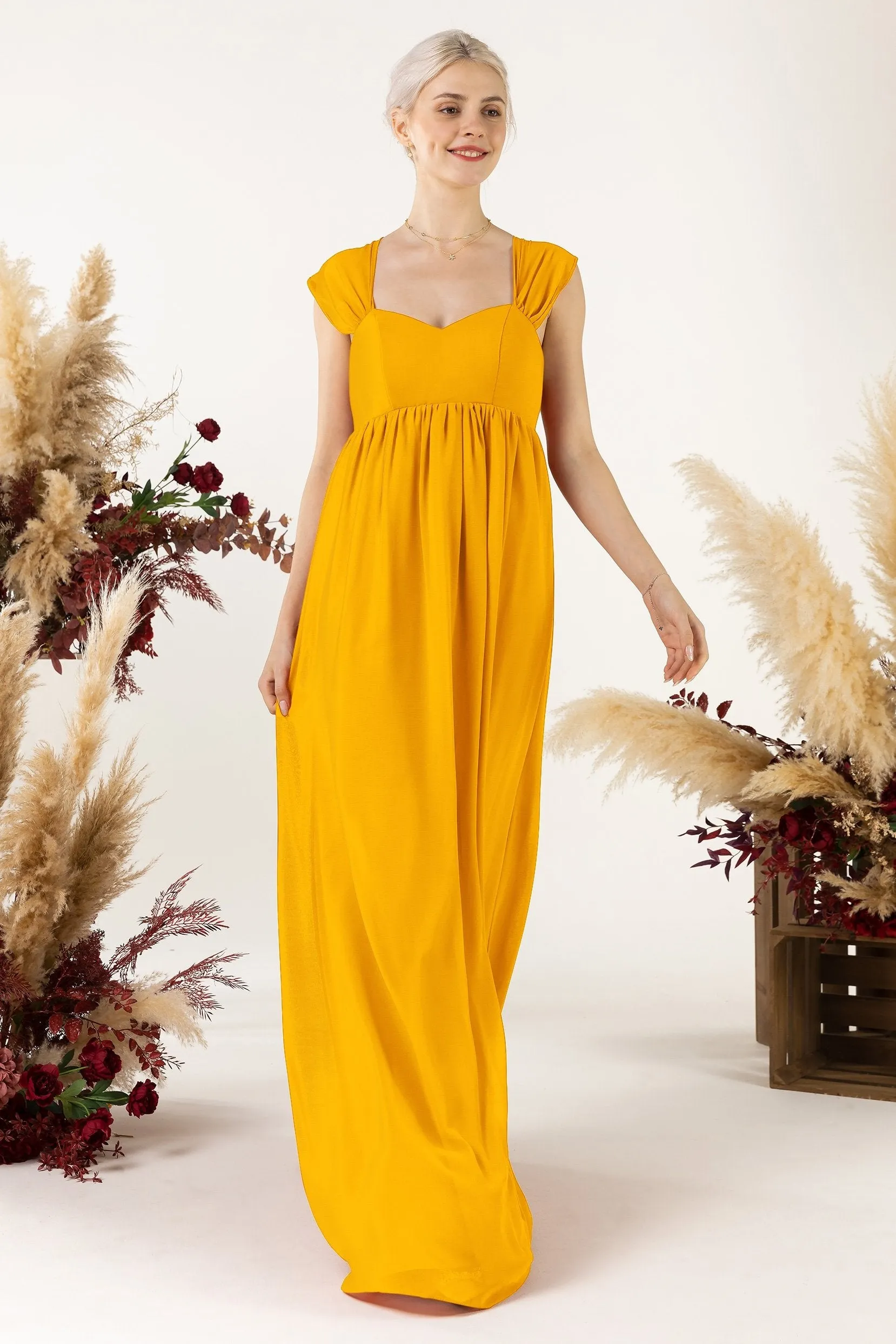A-Line Sweep-Brush Train Chiffon Bridesmaid Dress CB0470