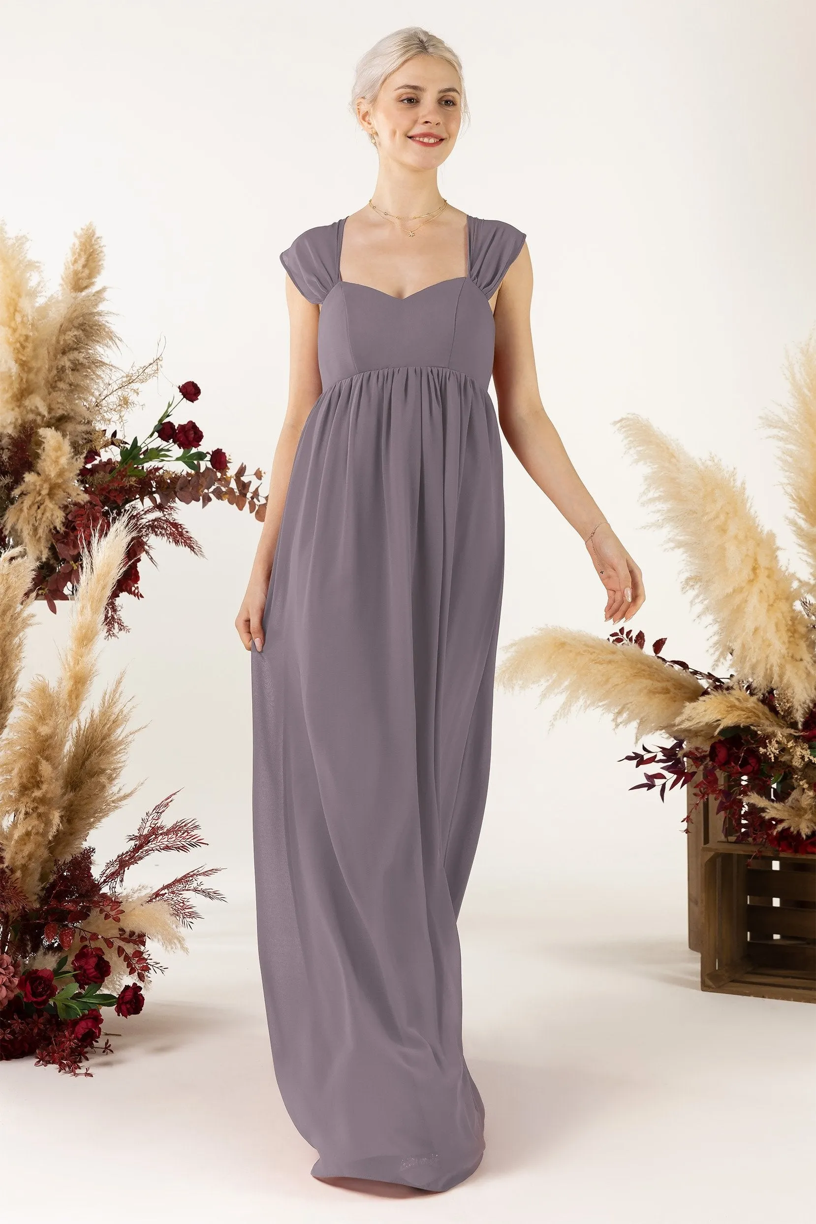 A-Line Sweep-Brush Train Chiffon Bridesmaid Dress CB0470