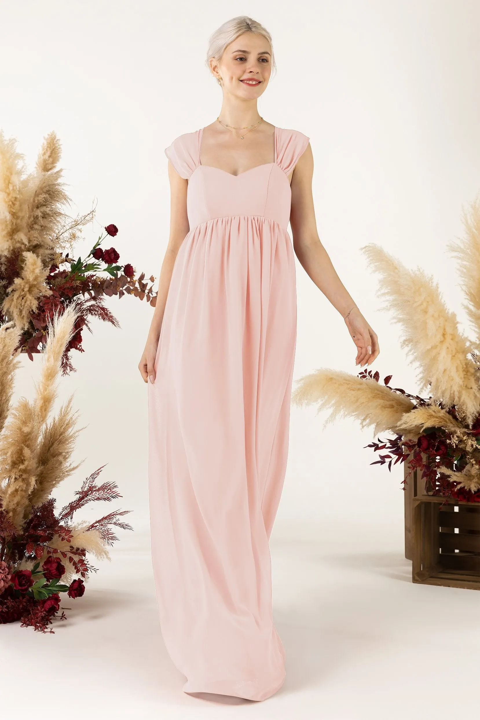 A-Line Sweep-Brush Train Chiffon Bridesmaid Dress CB0470