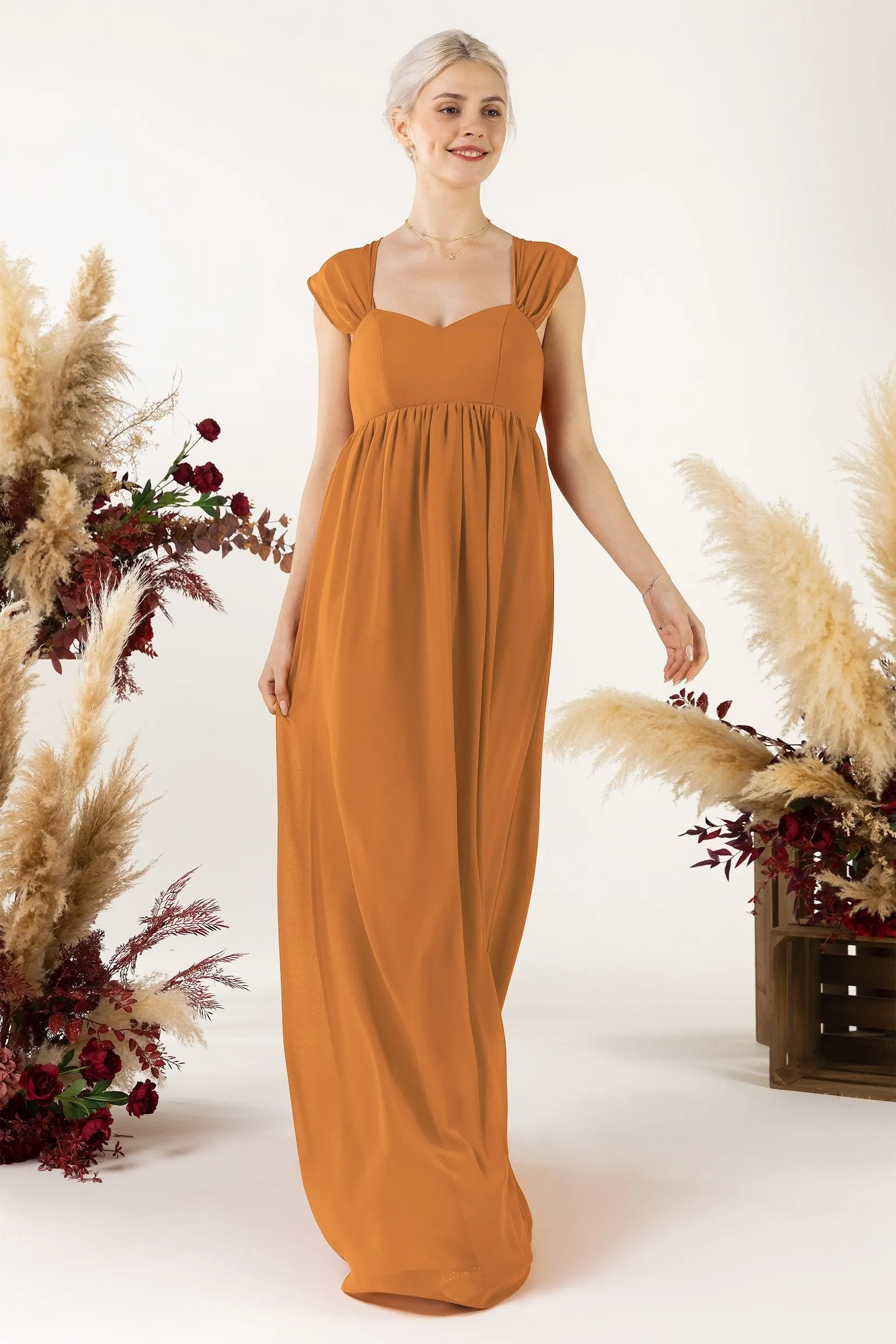 A-Line Sweep-Brush Train Chiffon Bridesmaid Dress CB0470