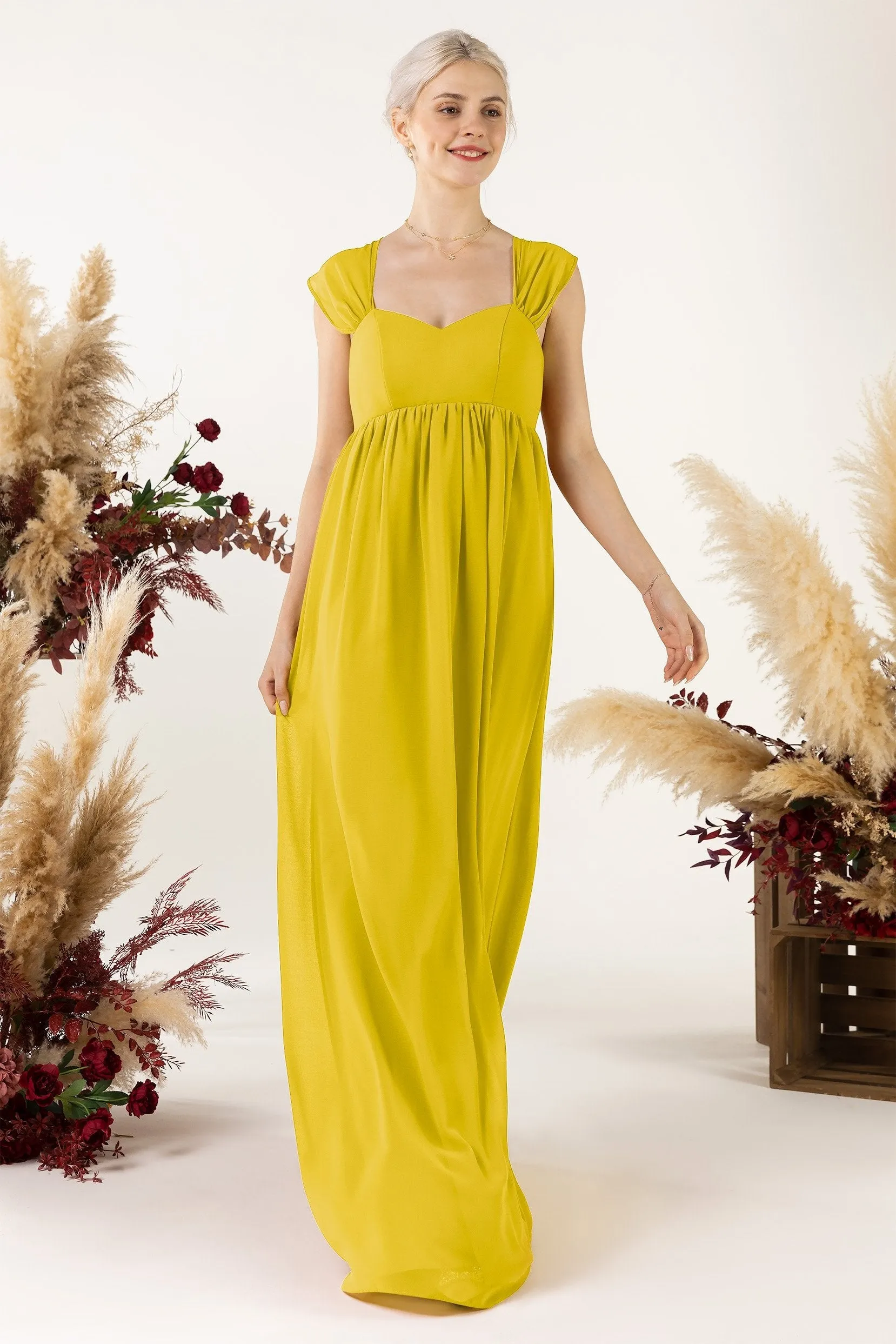 A-Line Sweep-Brush Train Chiffon Bridesmaid Dress CB0470
