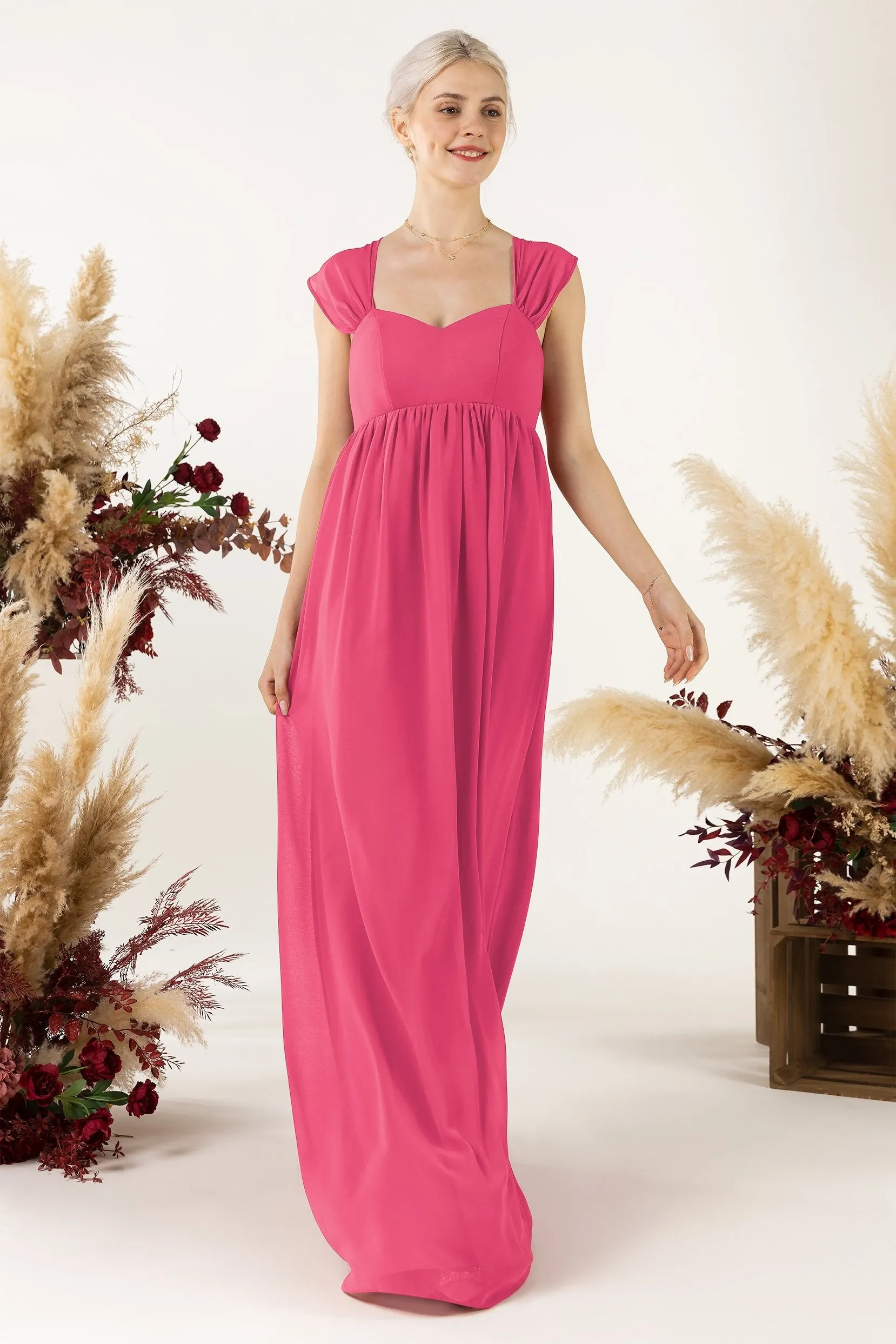 A-Line Sweep-Brush Train Chiffon Bridesmaid Dress CB0470