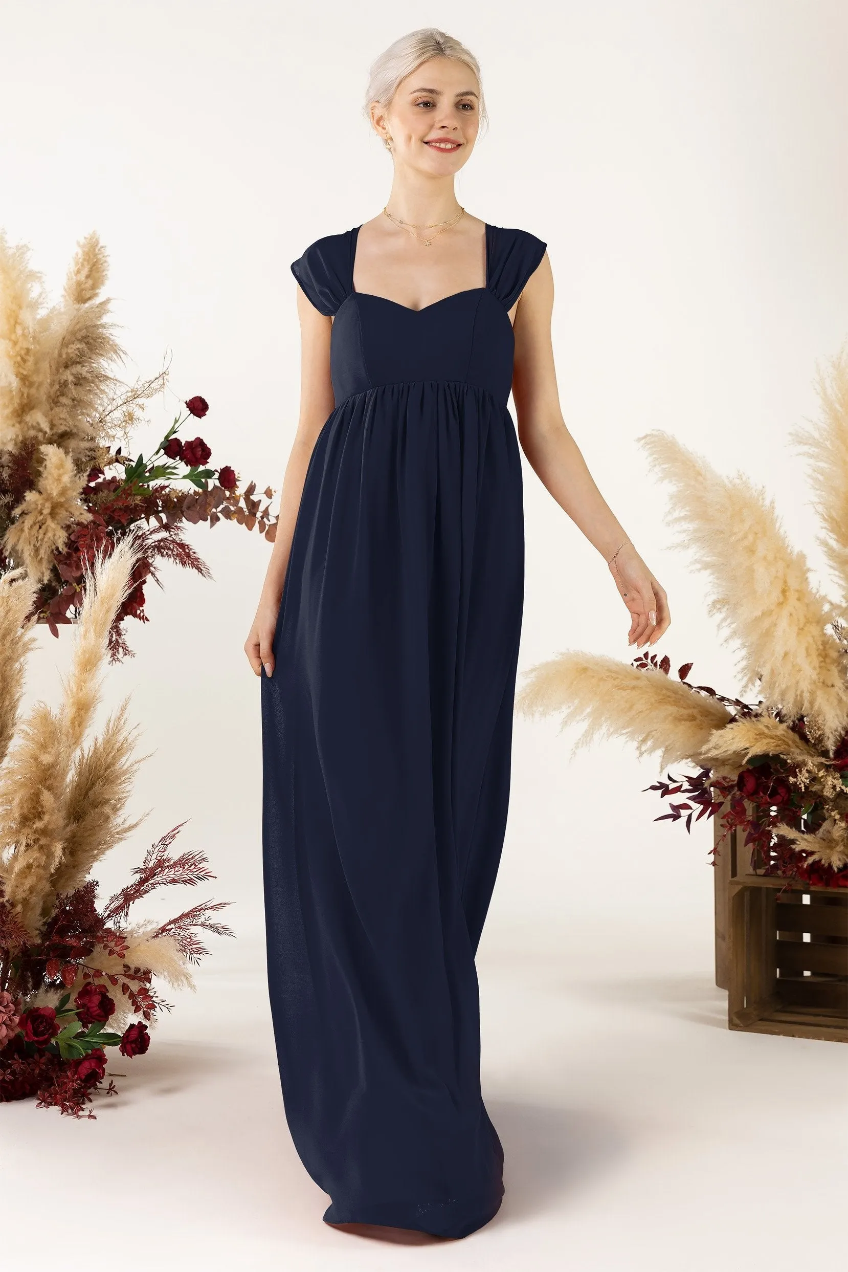 A-Line Sweep-Brush Train Chiffon Bridesmaid Dress CB0470