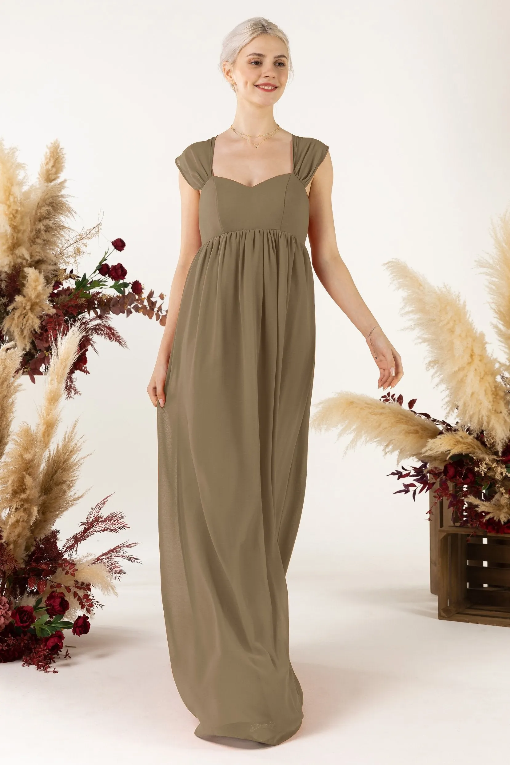 A-Line Sweep-Brush Train Chiffon Bridesmaid Dress CB0470