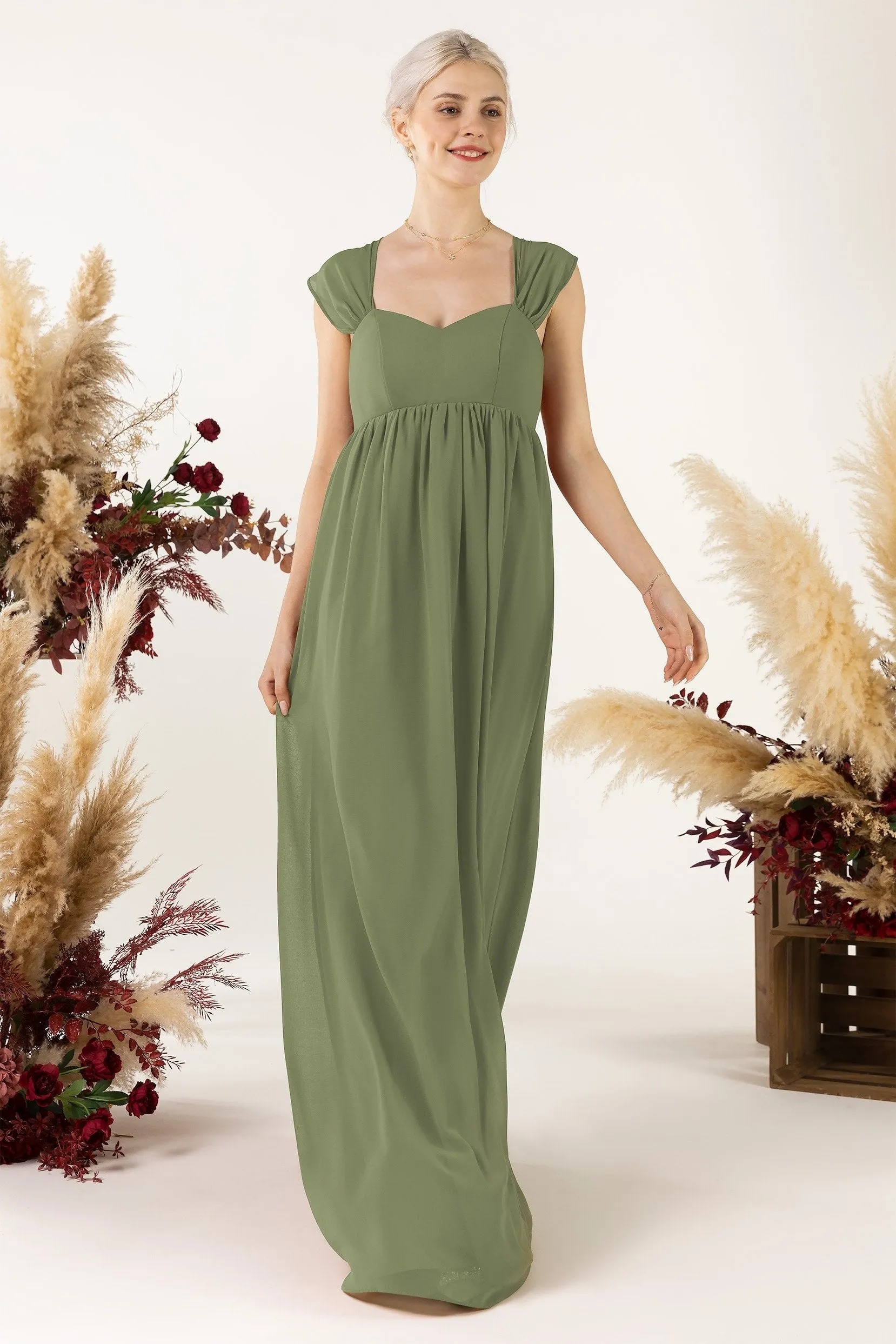 A-Line Sweep-Brush Train Chiffon Bridesmaid Dress CB0470