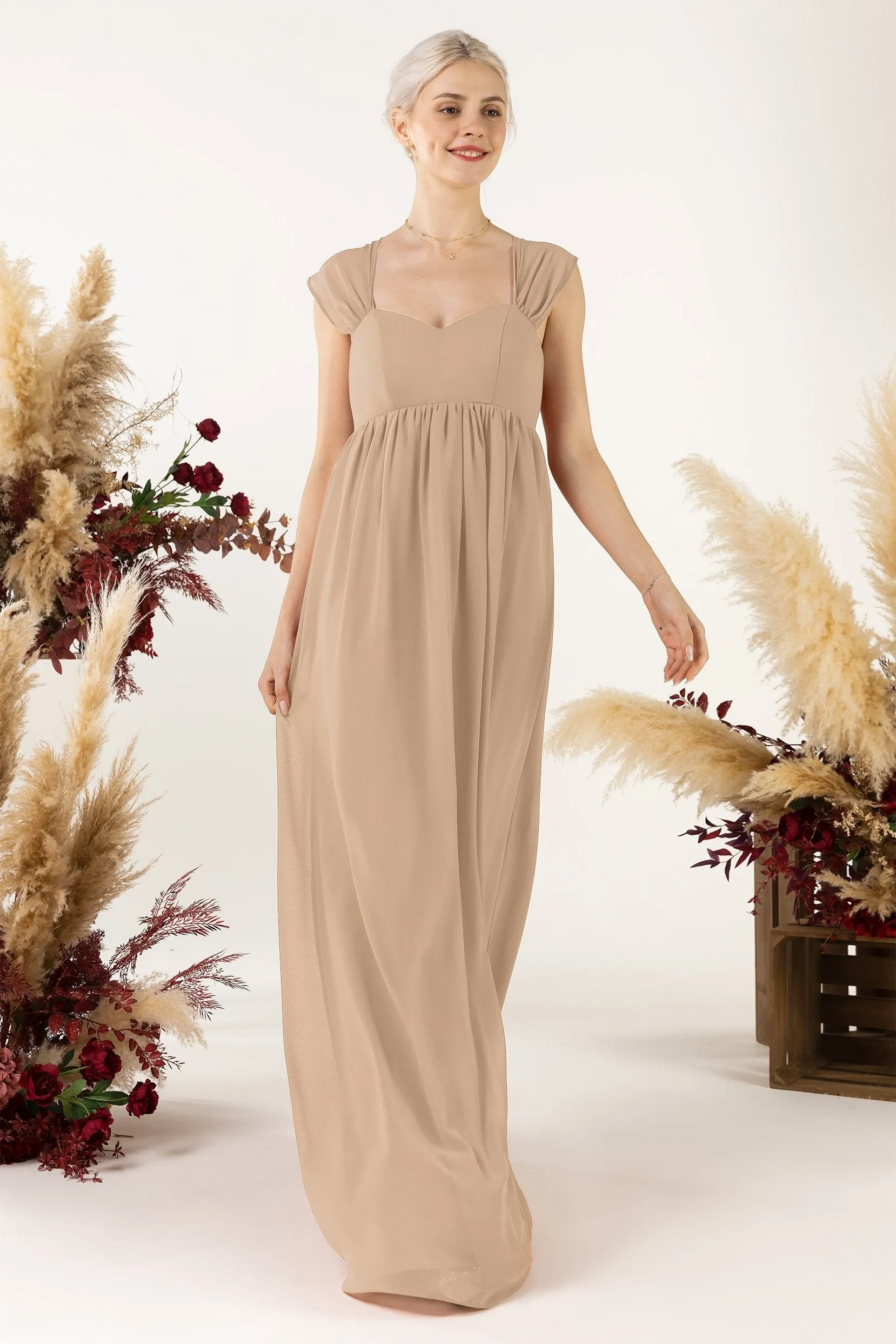 A-Line Sweep-Brush Train Chiffon Bridesmaid Dress CB0470