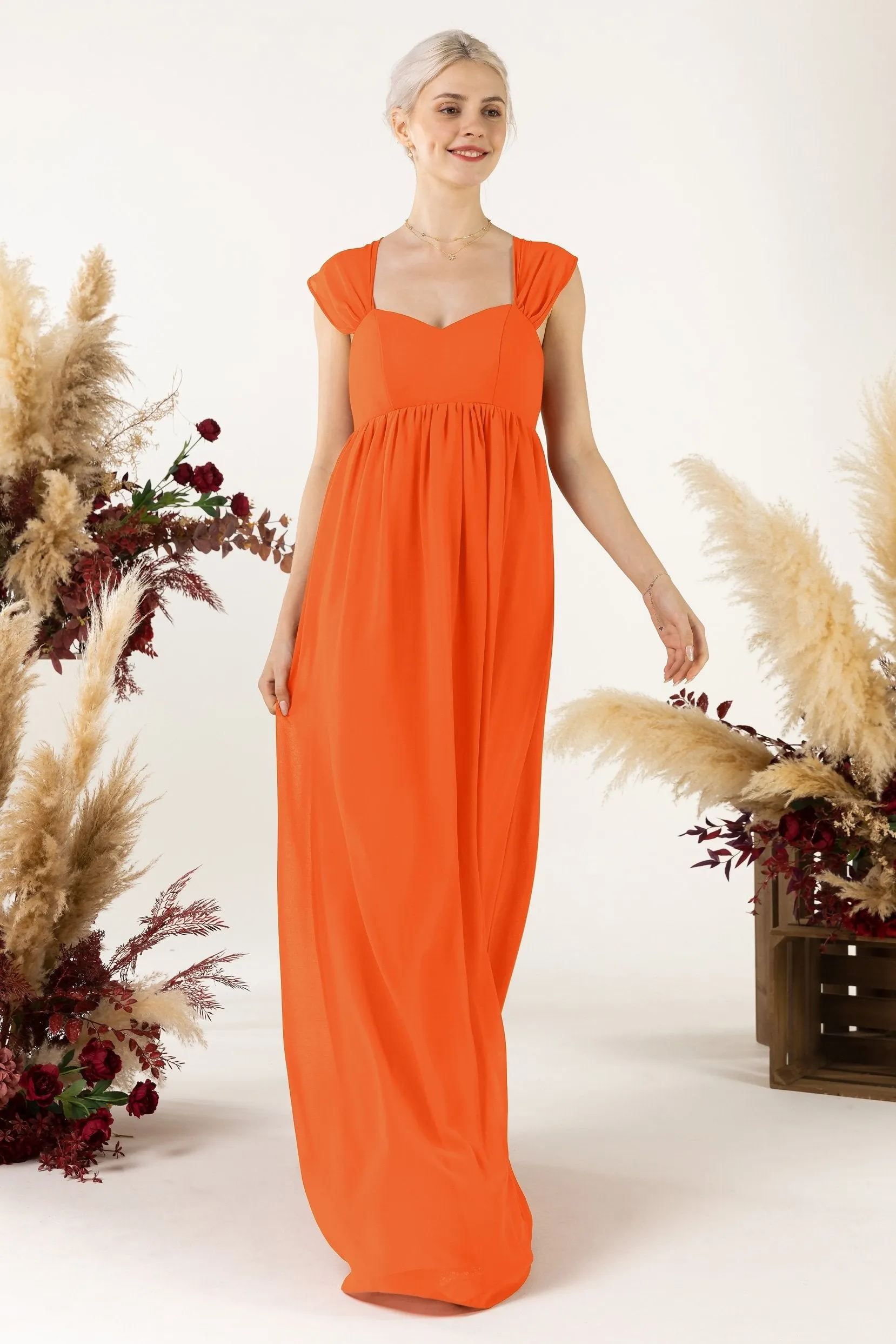 A-Line Sweep-Brush Train Chiffon Bridesmaid Dress CB0470
