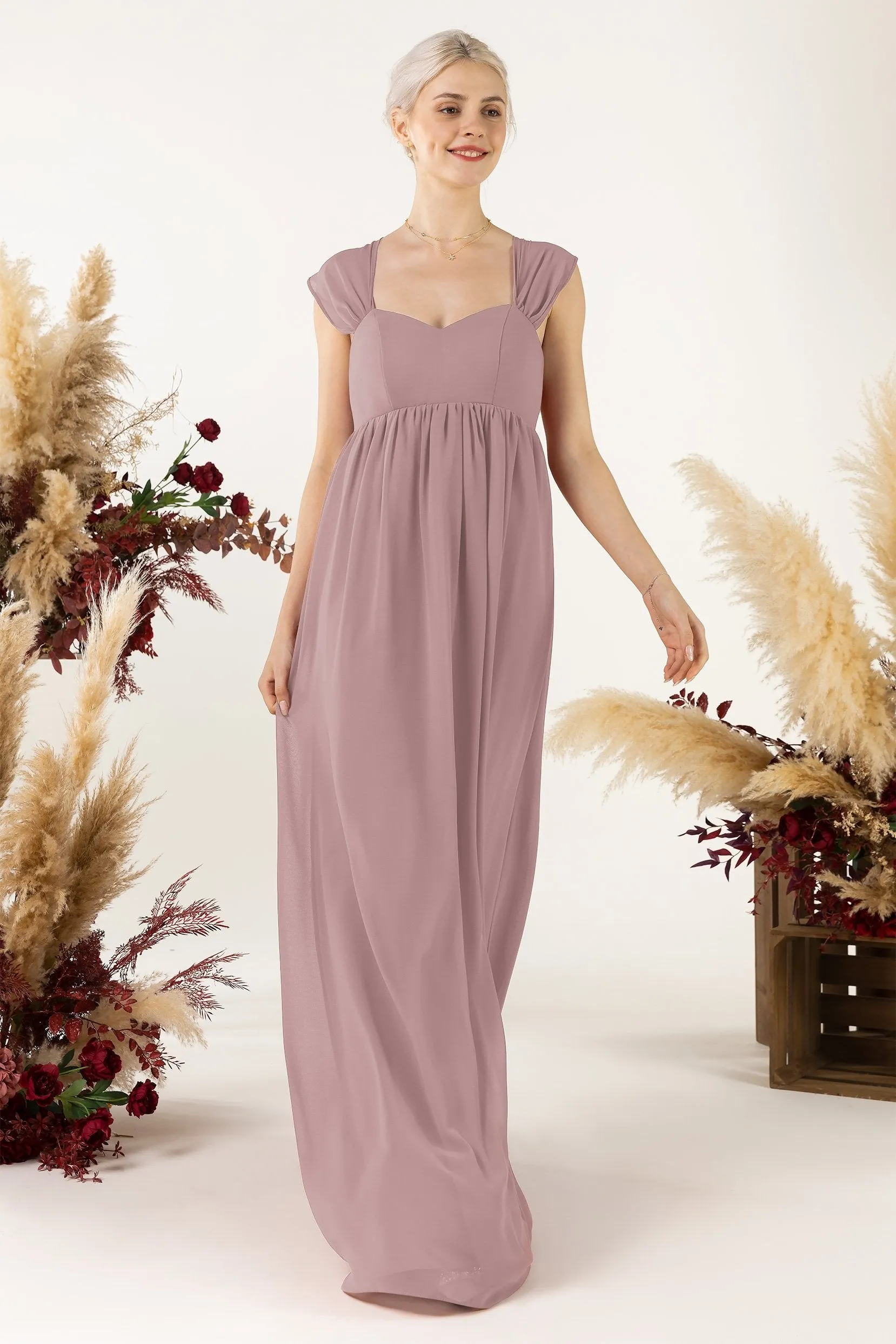 A-Line Sweep-Brush Train Chiffon Bridesmaid Dress CB0470