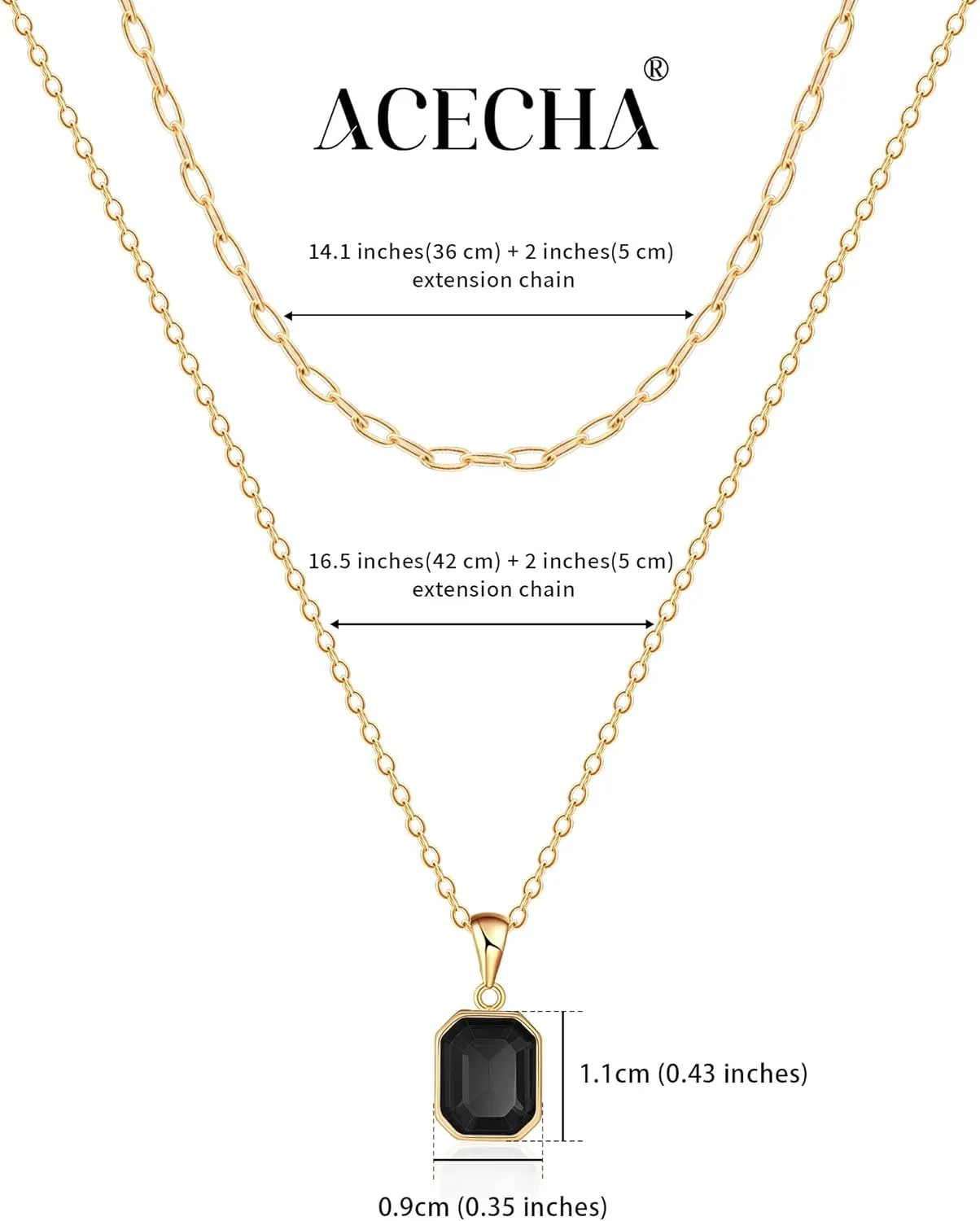 ACECHA Gold Layered Necklaces for Women, 18k Gold Plated Paperclip Chain Choker Necklace with Rectangle Crystal Birthstone Pendant Dainty Emerald Green Jewelry Gifts