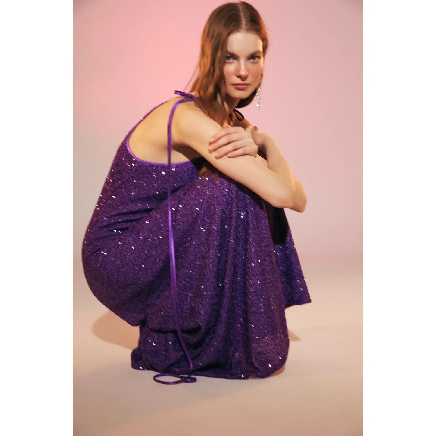 Addie Sequin Long Dress in Sparkling Grape