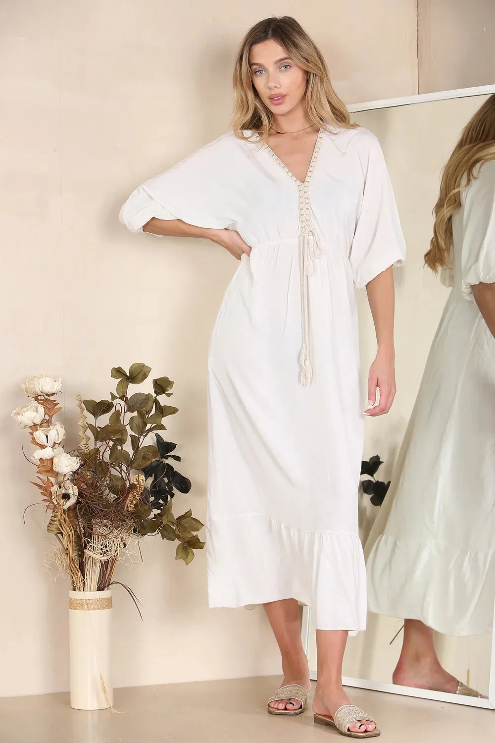Adele Gold Trim Midi Dress