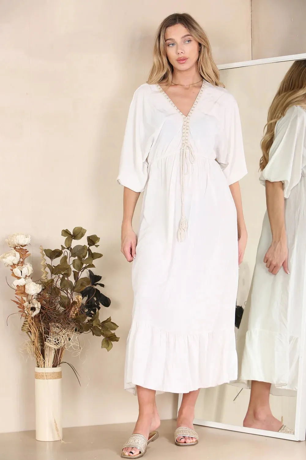 Adele Gold Trim Midi Dress