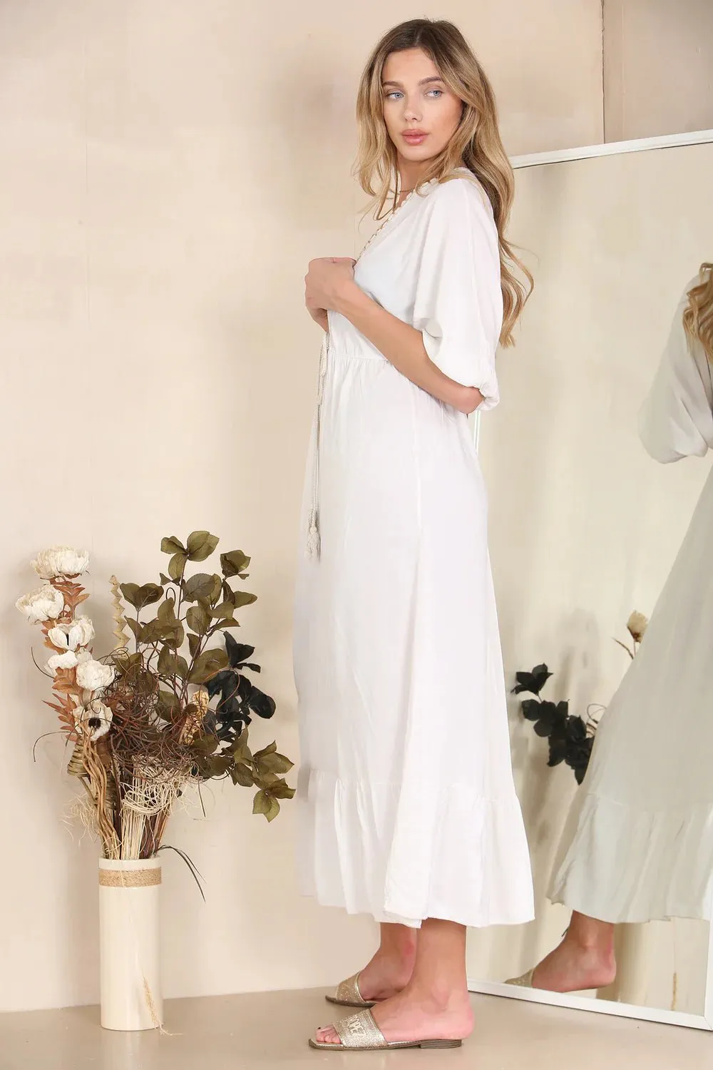 Adele Gold Trim Midi Dress