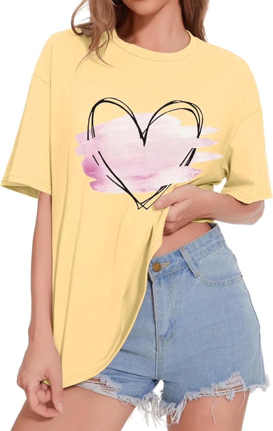 ADOREJOY Oversized Tshirts for Women Crewneck Summer Short Sleeve Loose Graphic Basic Tees
