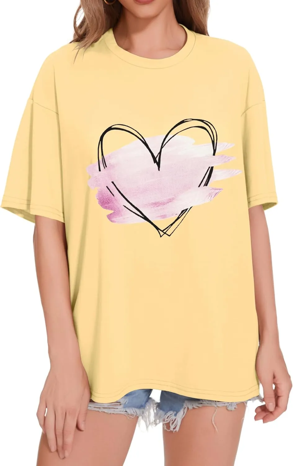 ADOREJOY Oversized Tshirts for Women Crewneck Summer Short Sleeve Loose Graphic Basic Tees