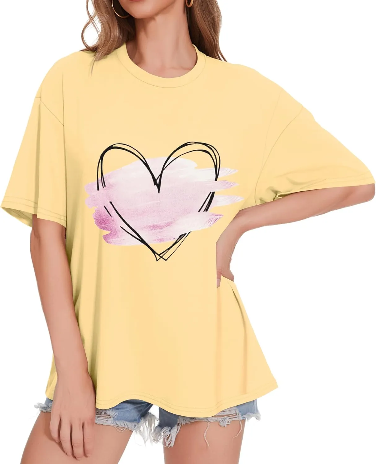 ADOREJOY Oversized Tshirts for Women Crewneck Summer Short Sleeve Loose Graphic Basic Tees