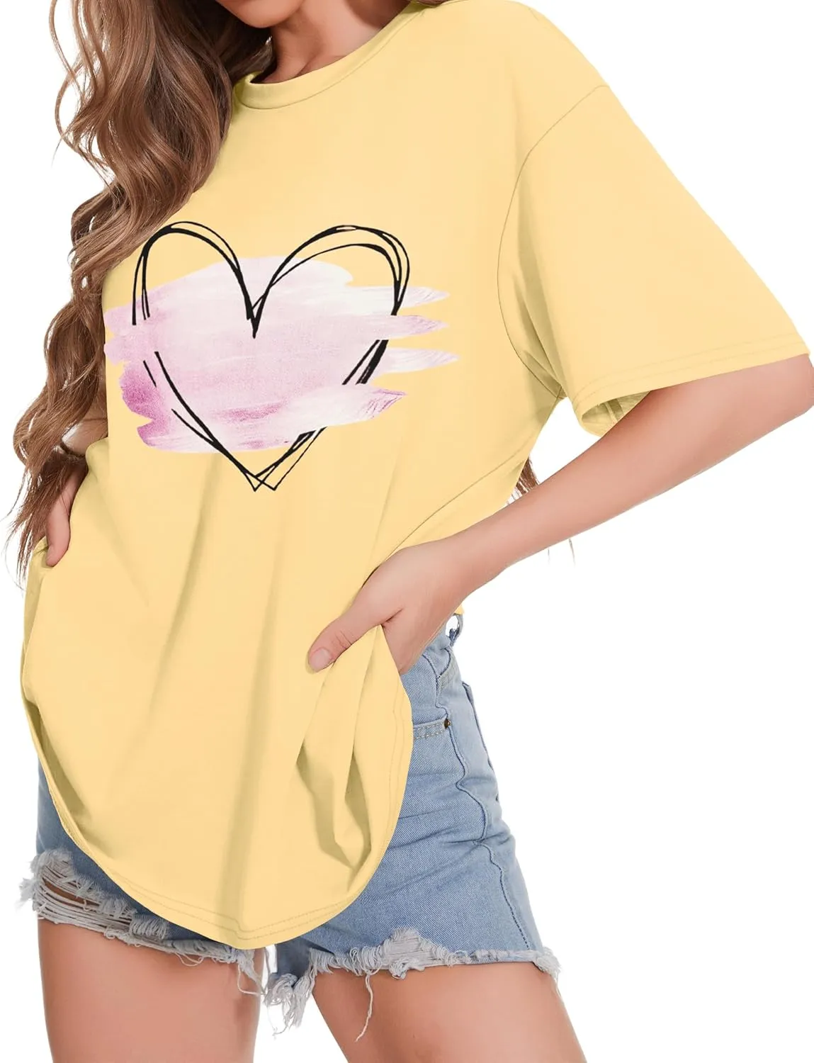 ADOREJOY Oversized Tshirts for Women Crewneck Summer Short Sleeve Loose Graphic Basic Tees