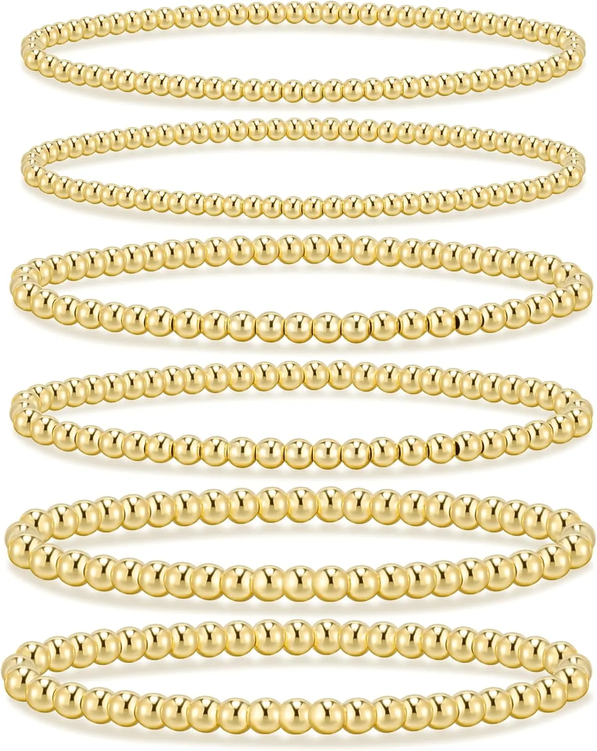 adoyi Gold Bracelets for Women Waterproof, 14K Gold Plated Beaded Strand Bead Ball Bracelets stack Adjustable Jewelry Set for Gifts
