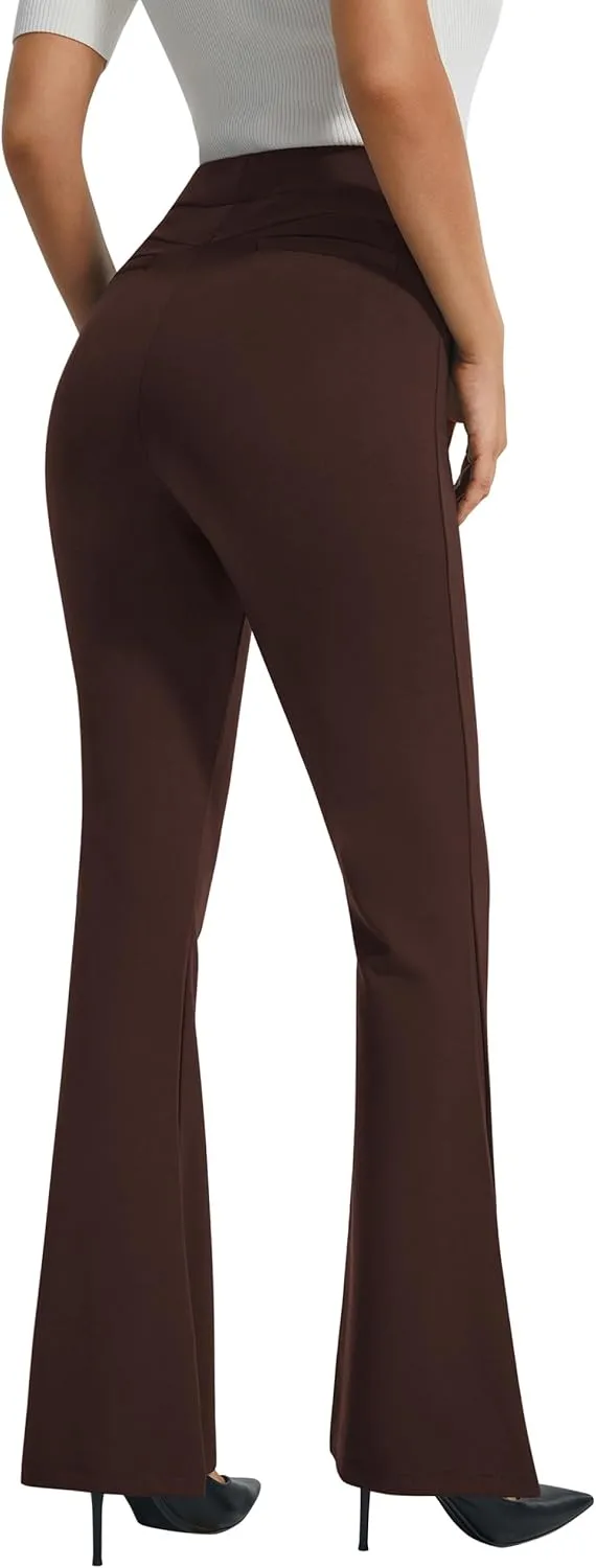 AFITNE Women's Dress Pants High Rise Flare Pants Pull On Stretchy Work Pants Business Office Casual Slacks with Pockets