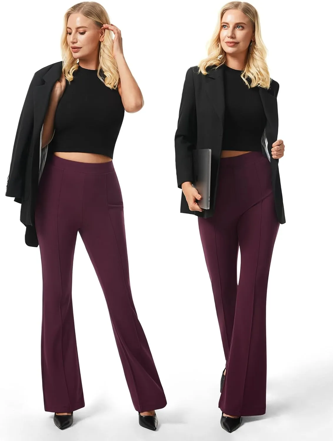 AFITNE Women's Dress Pants High Rise Flare Pants Pull On Stretchy Work Pants Business Office Casual Slacks with Pockets