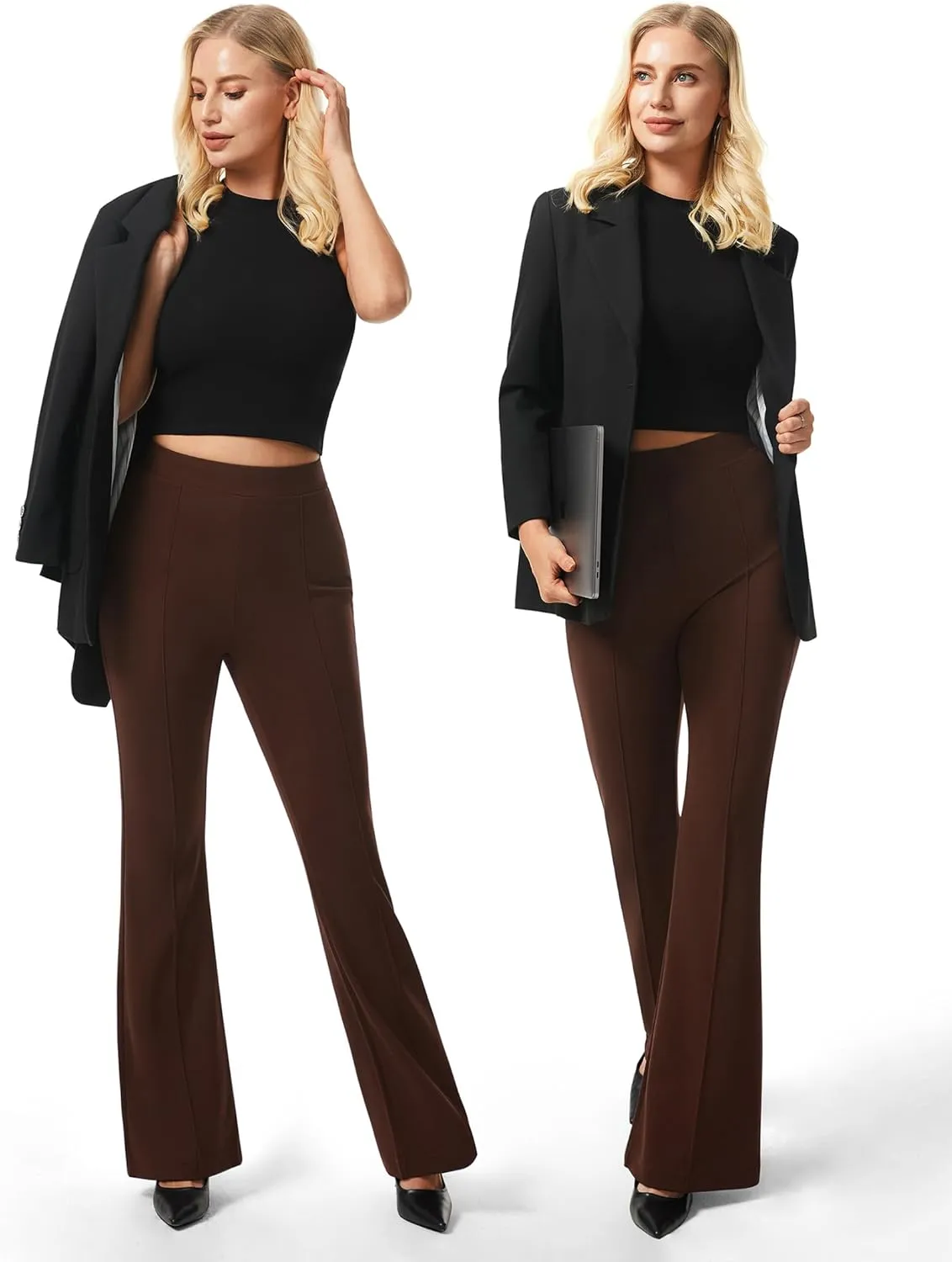 AFITNE Women's Dress Pants High Rise Flare Pants Pull On Stretchy Work Pants Business Office Casual Slacks with Pockets