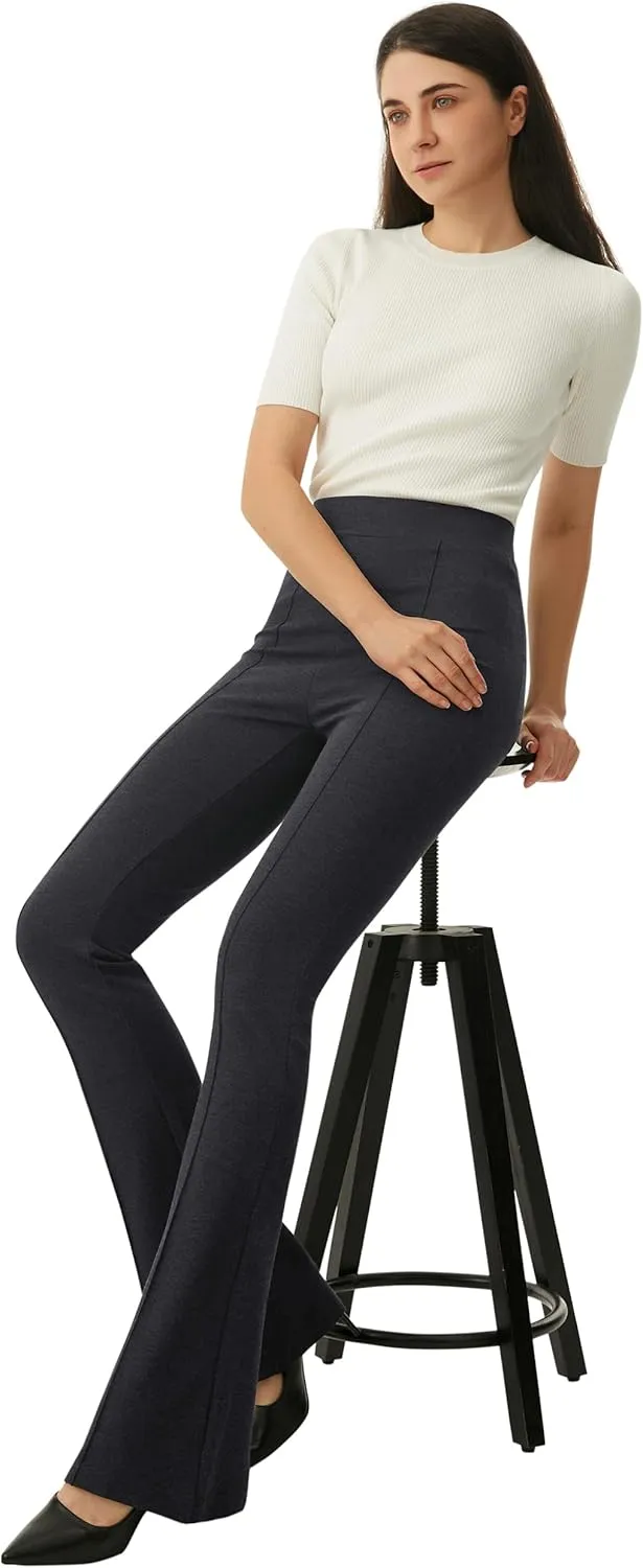 AFITNE Women's Dress Pants High Rise Flare Pants Pull On Stretchy Work Pants Business Office Casual Slacks with Pockets