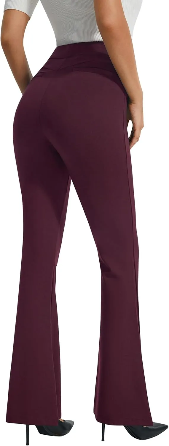 AFITNE Women's Dress Pants High Rise Flare Pants Pull On Stretchy Work Pants Business Office Casual Slacks with Pockets
