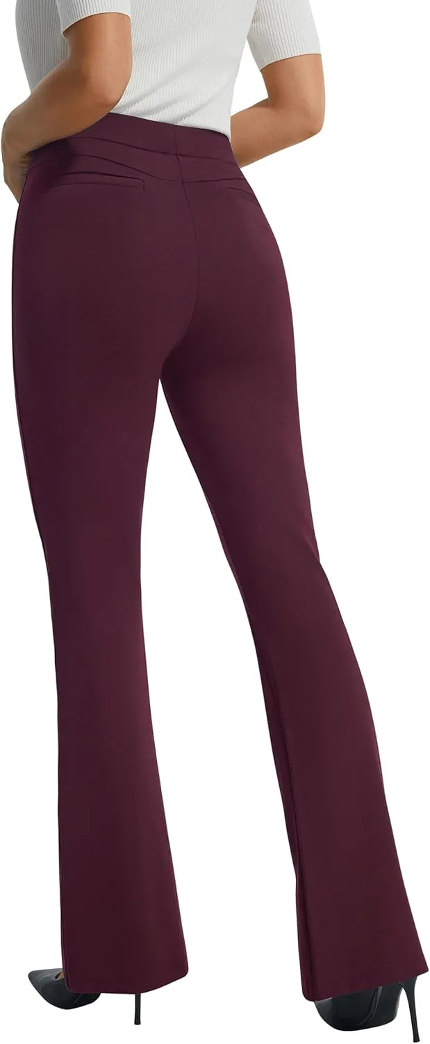 AFITNE Women's Dress Pants High Rise Flare Pants Pull On Stretchy Work Pants Business Office Casual Slacks with Pockets