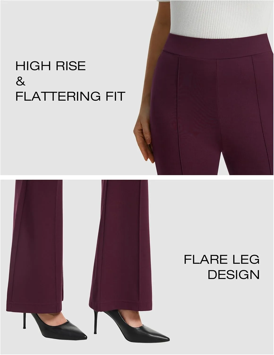 AFITNE Women's Dress Pants High Rise Flare Pants Pull On Stretchy Work Pants Business Office Casual Slacks with Pockets