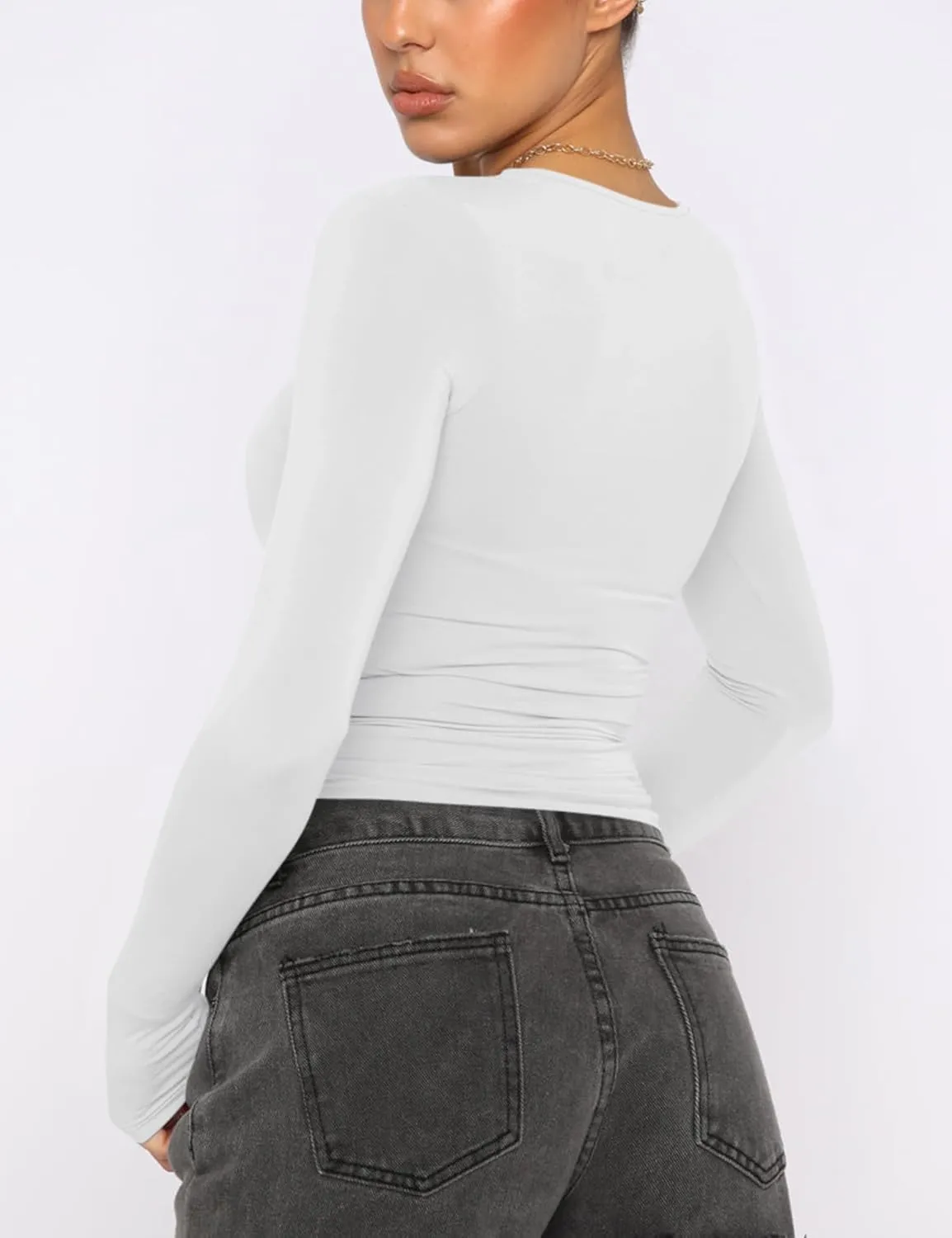 AKEWEI Long Sleeve Crop Tops for Women 2 Pack Fall Going Out Outfits Cute Tight Basic Tees Shirt
