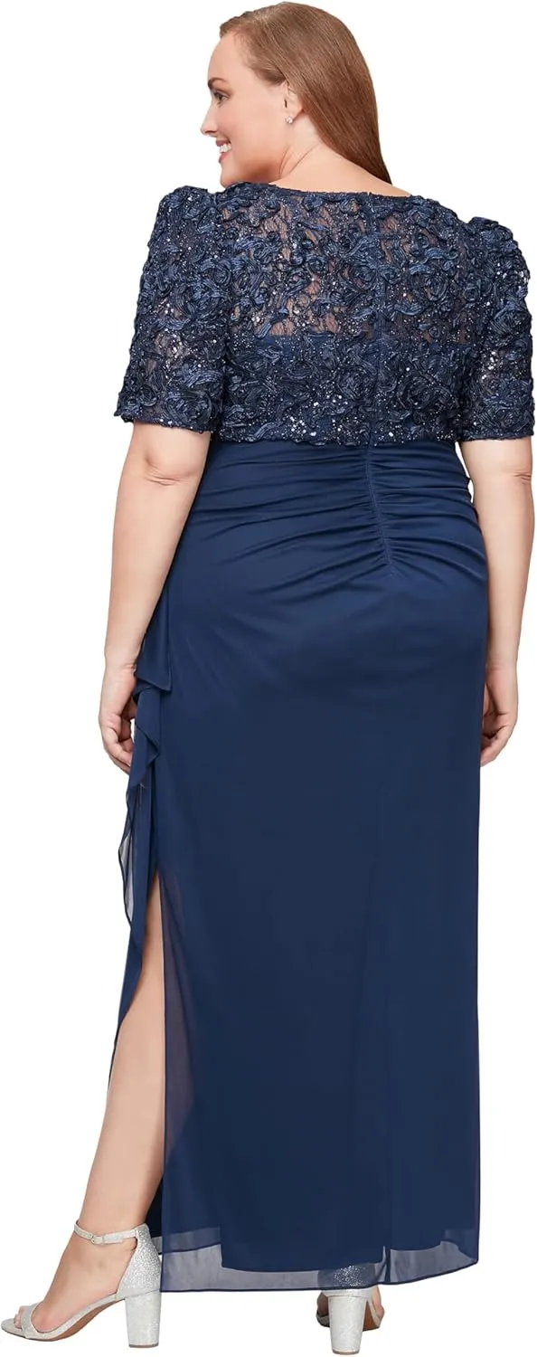 Alex Evenings Women's Long Stretch Sequin Bodice Mother of The Bride Dress with Empire Waist (Plus Size)