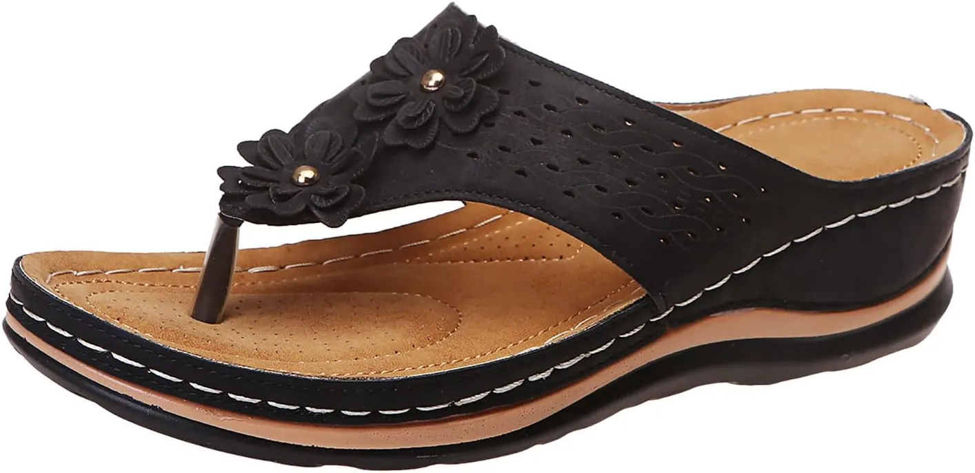 AMDBEL Platform Wedge Sandals Women Comfortable, Orthopedic Sandals for Women 2024, Women's Comfortable Orthopedic Sandals Thong Dressy T-Strap Orthotic Casual Summer Arch Support Sandals